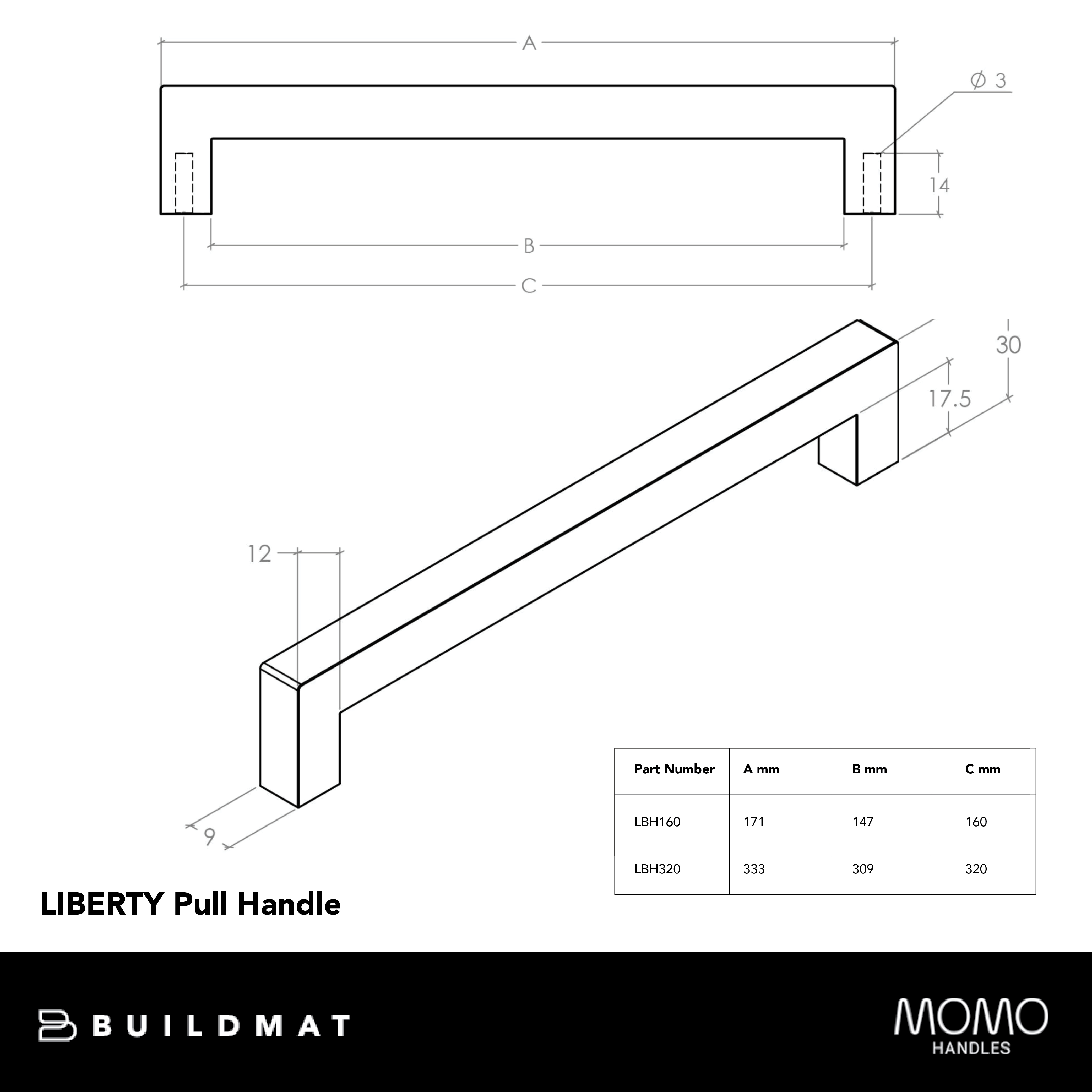 Momo Liberty Bar Handle 160mm Dark Brushed Brass