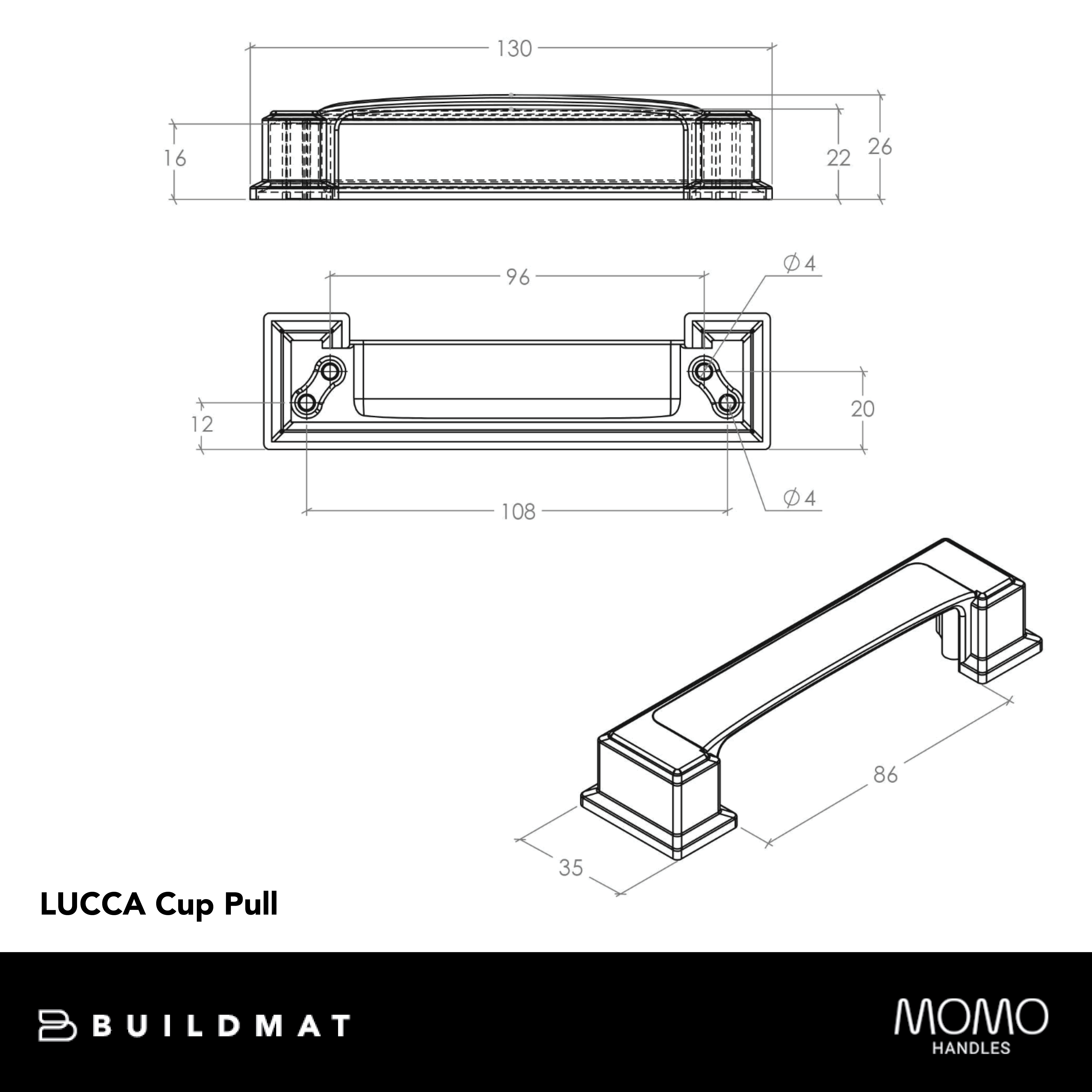 Momo Lucca Cup Pull 96mm Dull Brushed Nickel