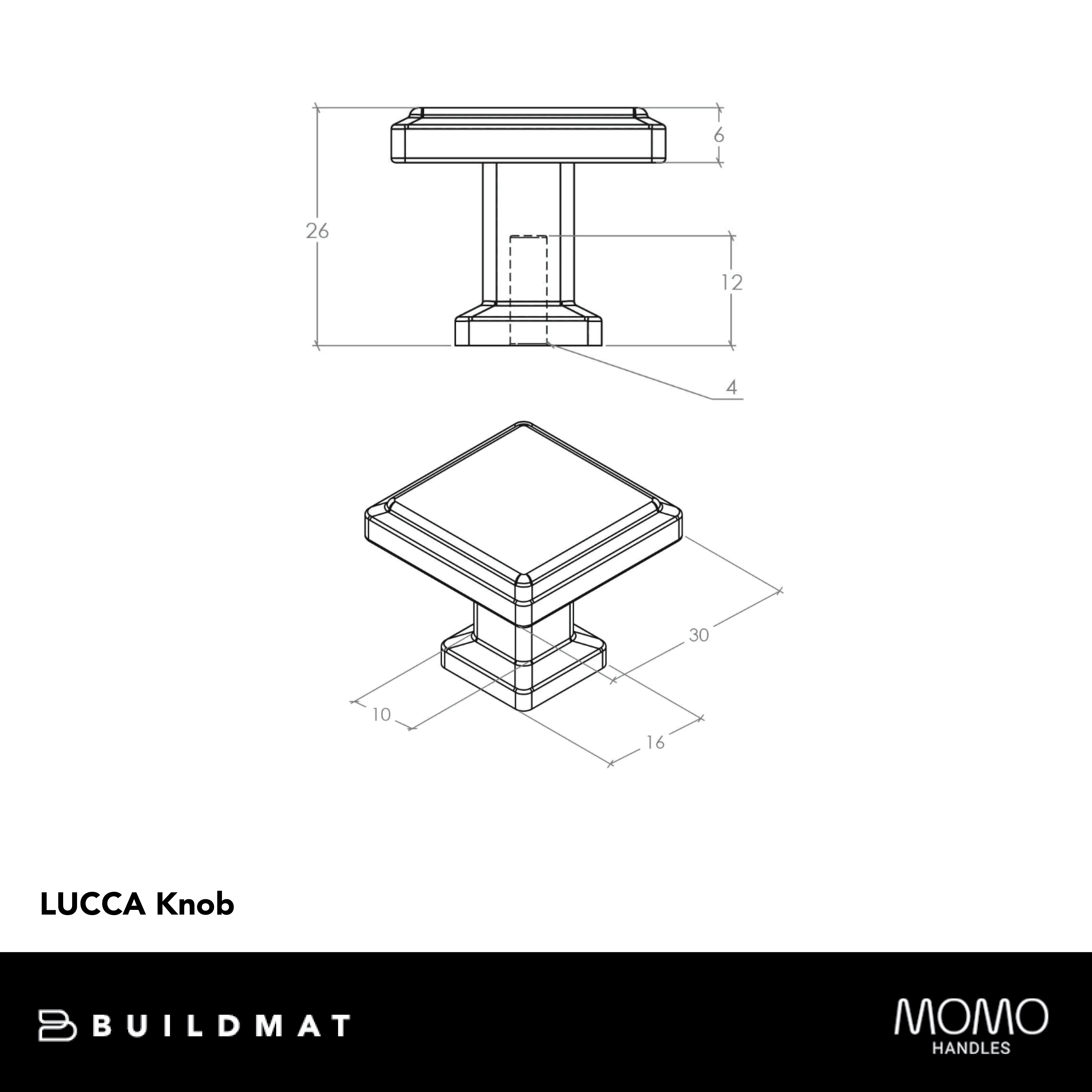 Momo Lucca Square Knob 30mm Polished Nickel