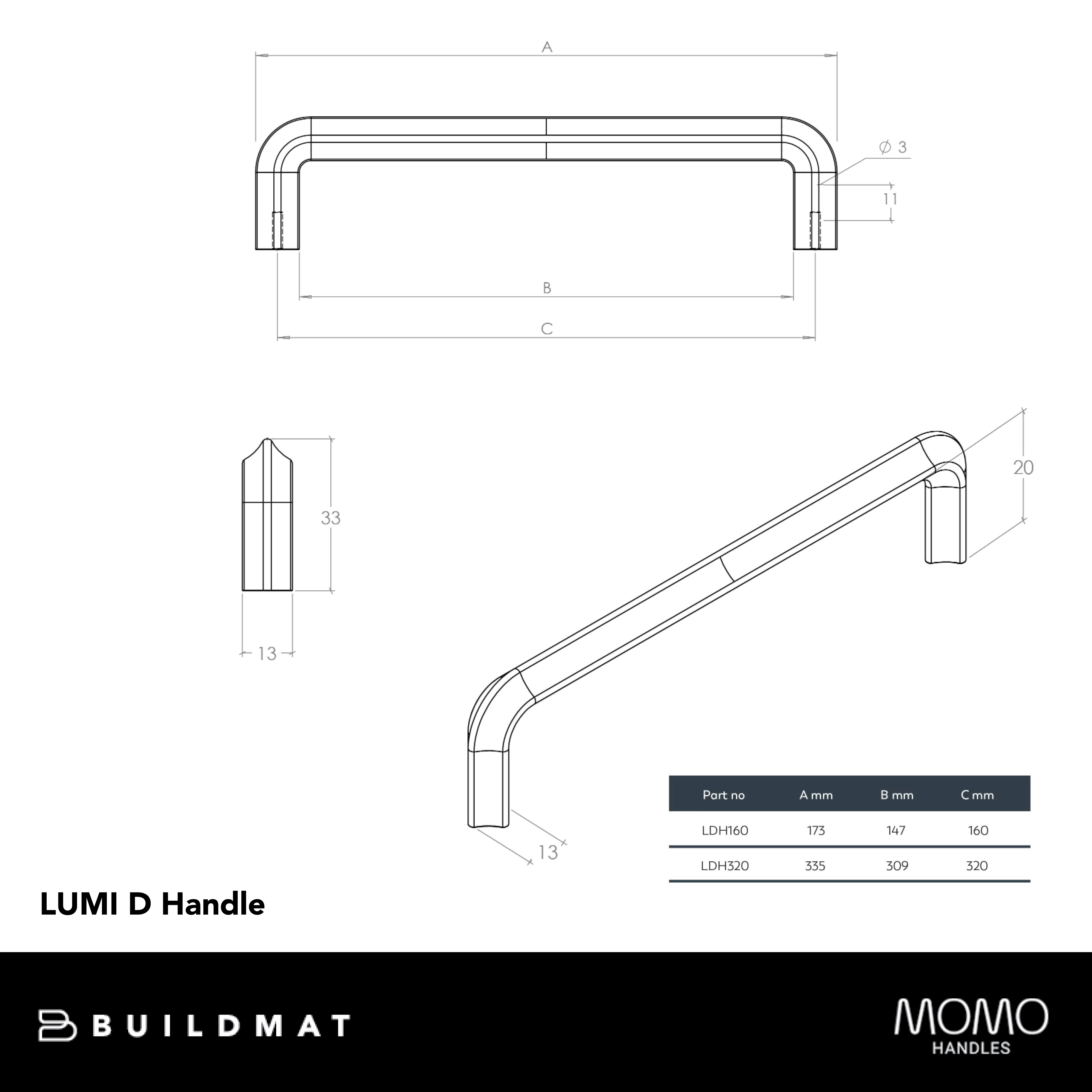 Momo Lumi D Handle 160mm Antique Brass