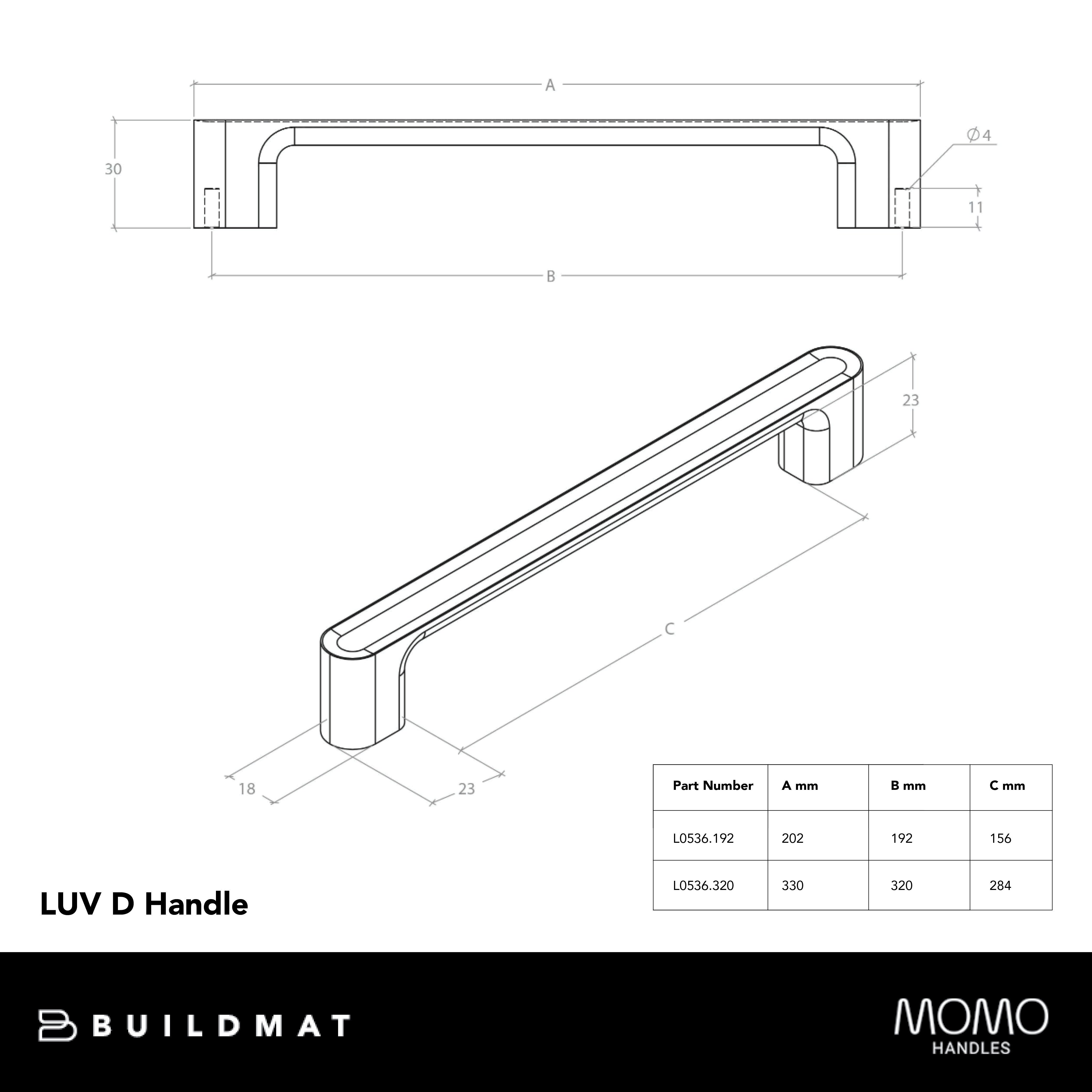 Momo Luv D Handle 192mm Brushed Gold