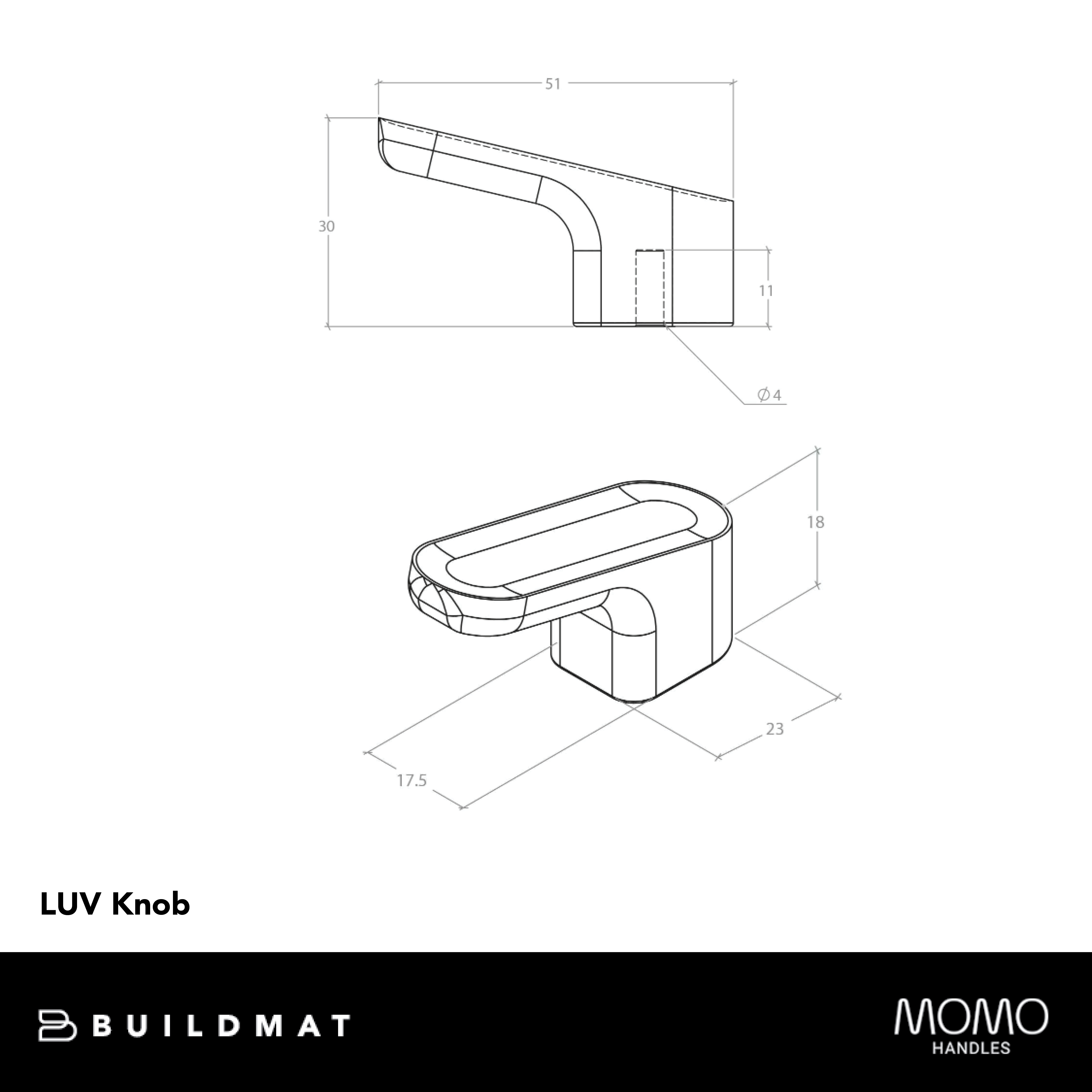 Momo Luv Angled Knob 51mm Brushed Nickel