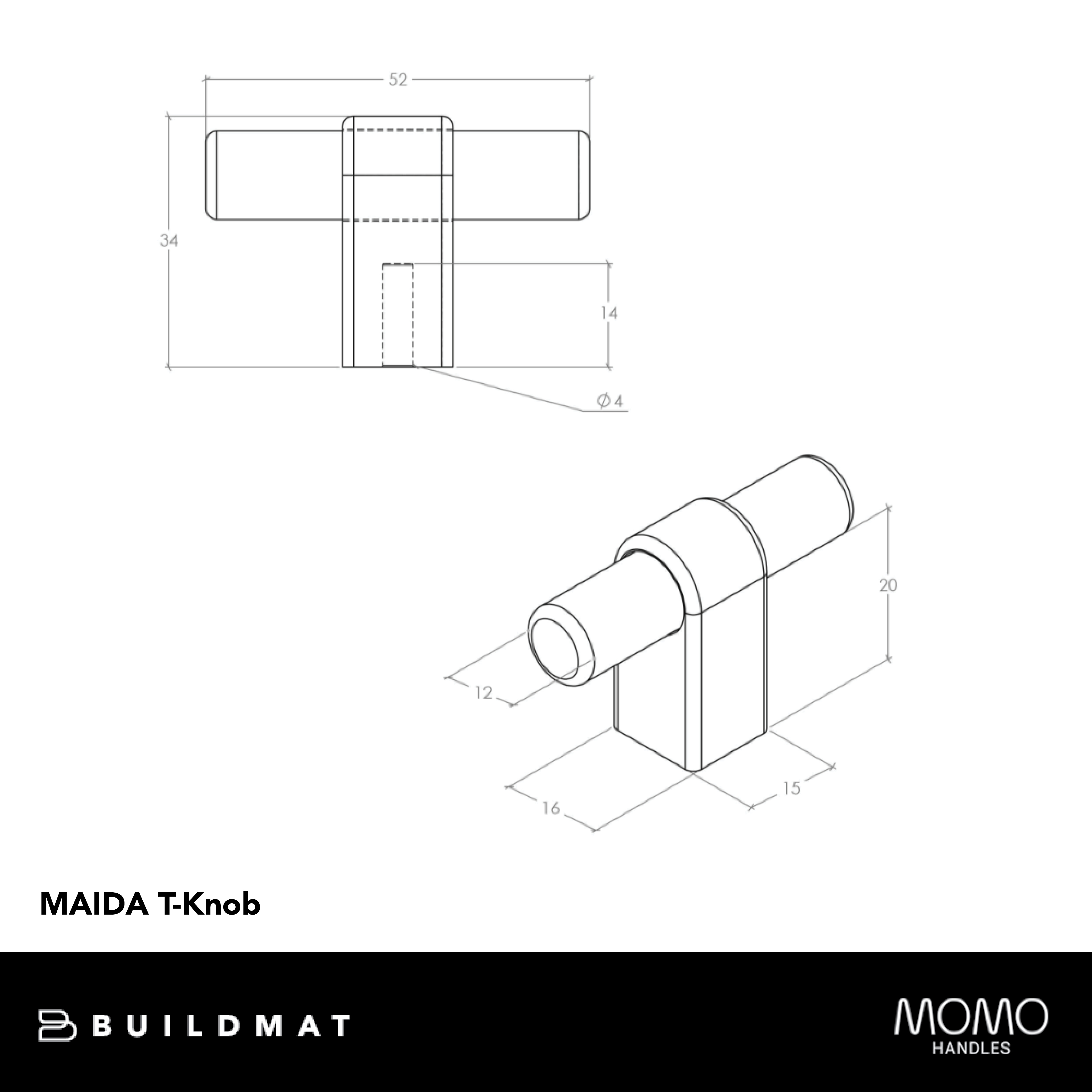 Momo Maida T Knob 52mm Dull Brushed Nickel