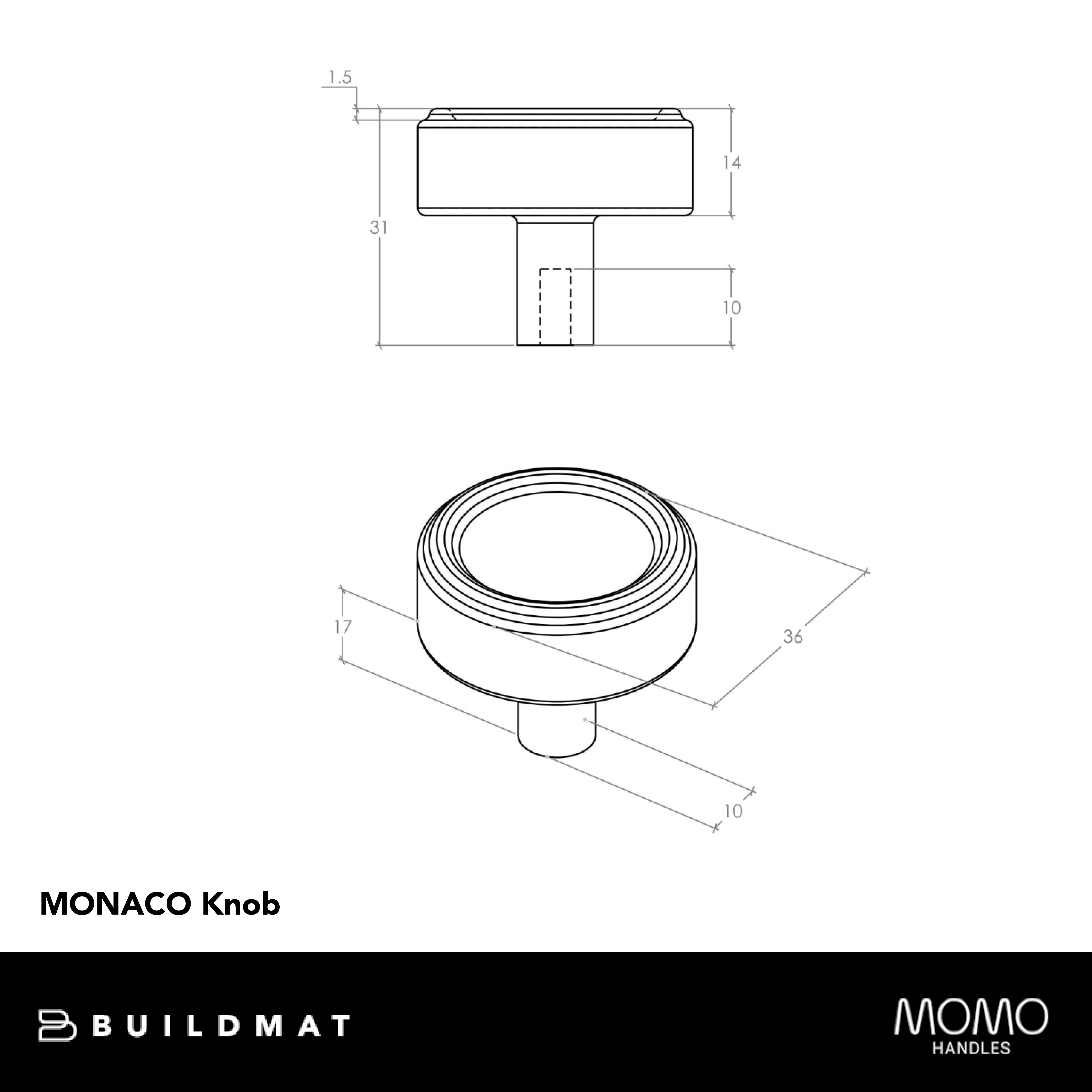 Momo Monaco 36mm Round Knob Dull Brushed Nickel