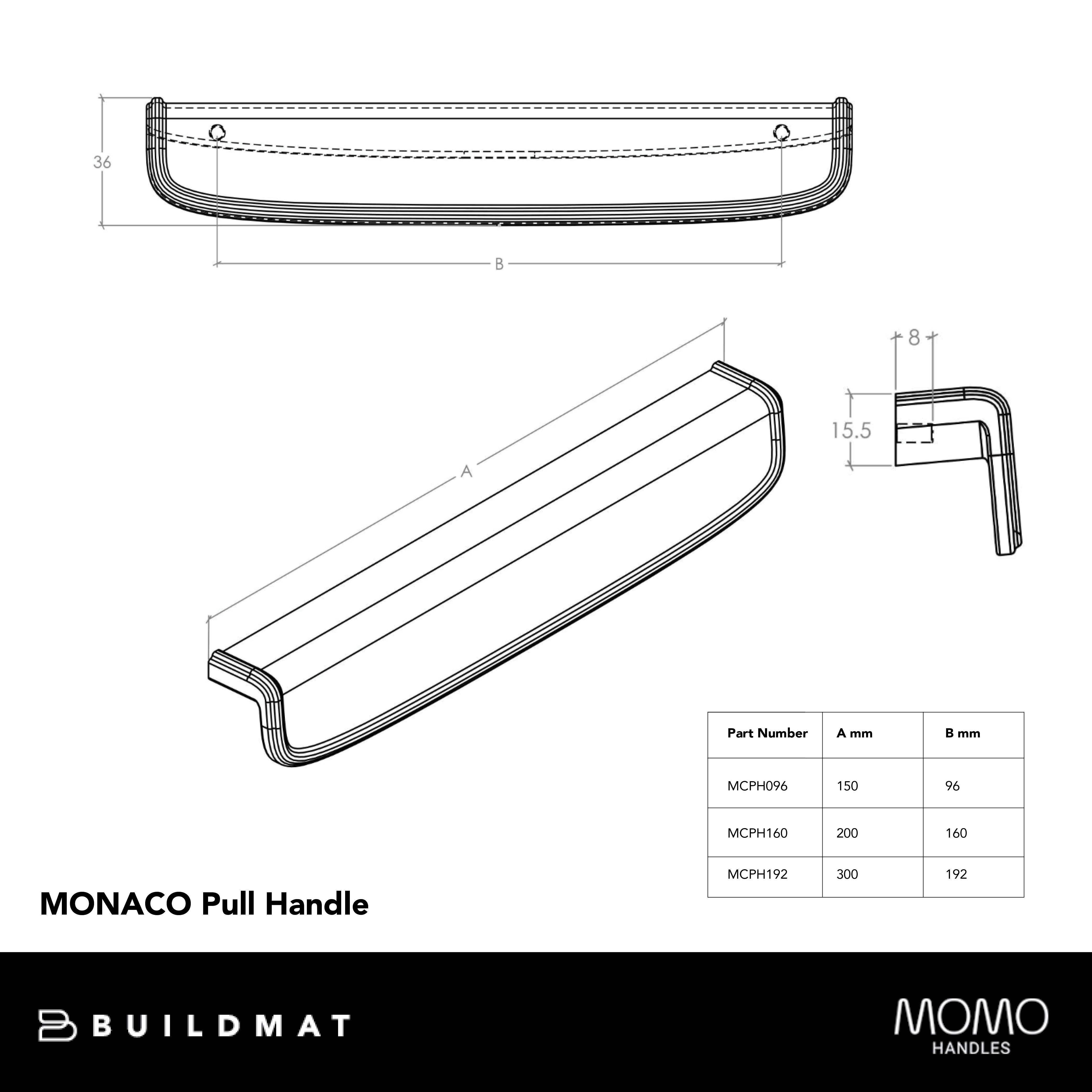 Momo Monaco 192mm Pull Handle Matte White