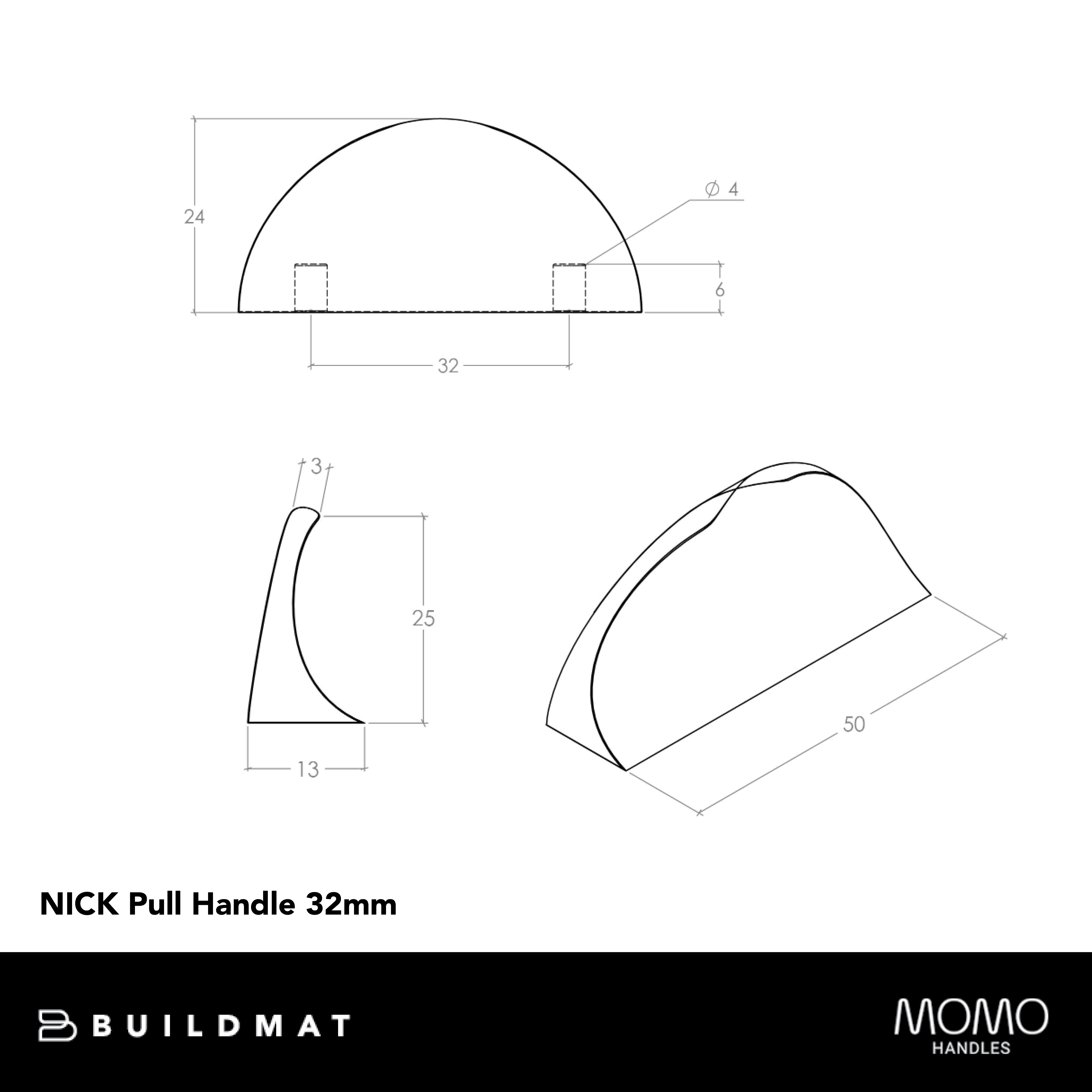 Momo Nick Pull Handle 32mm Brushed Matte Brass