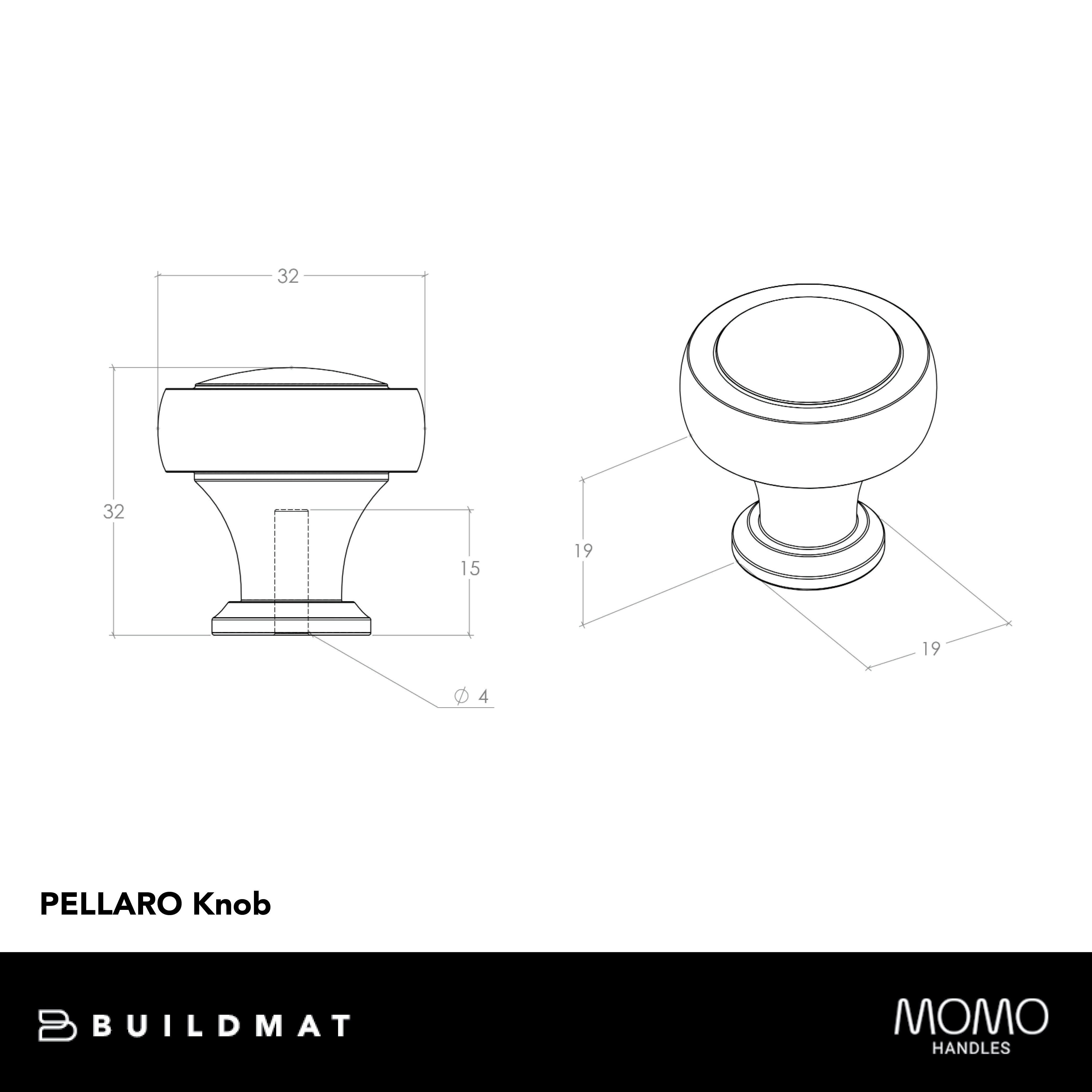 Momo Pellaro Knob 32mm Brushed Nickel