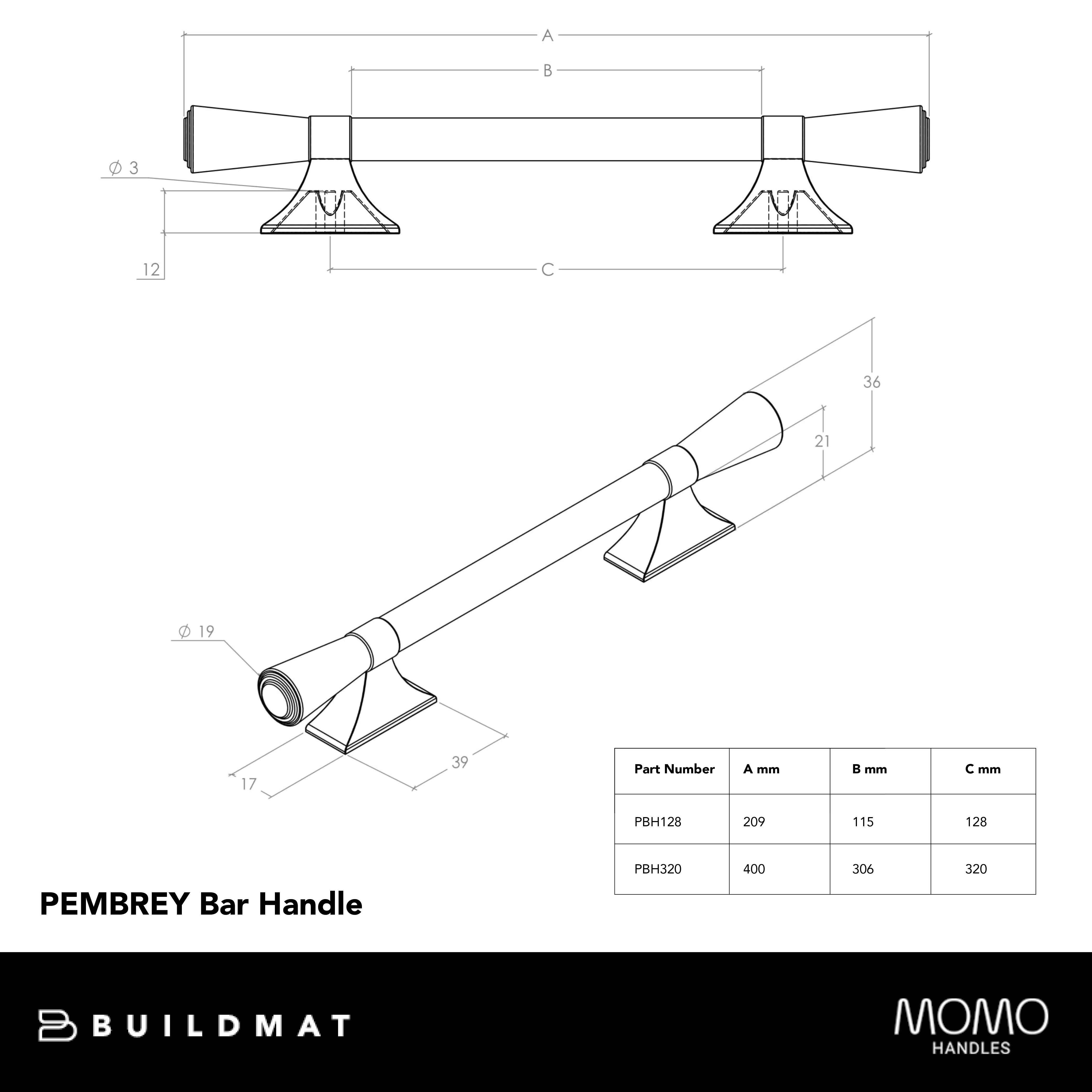 Momo Pembrey Bar Handle 128mm Bronze