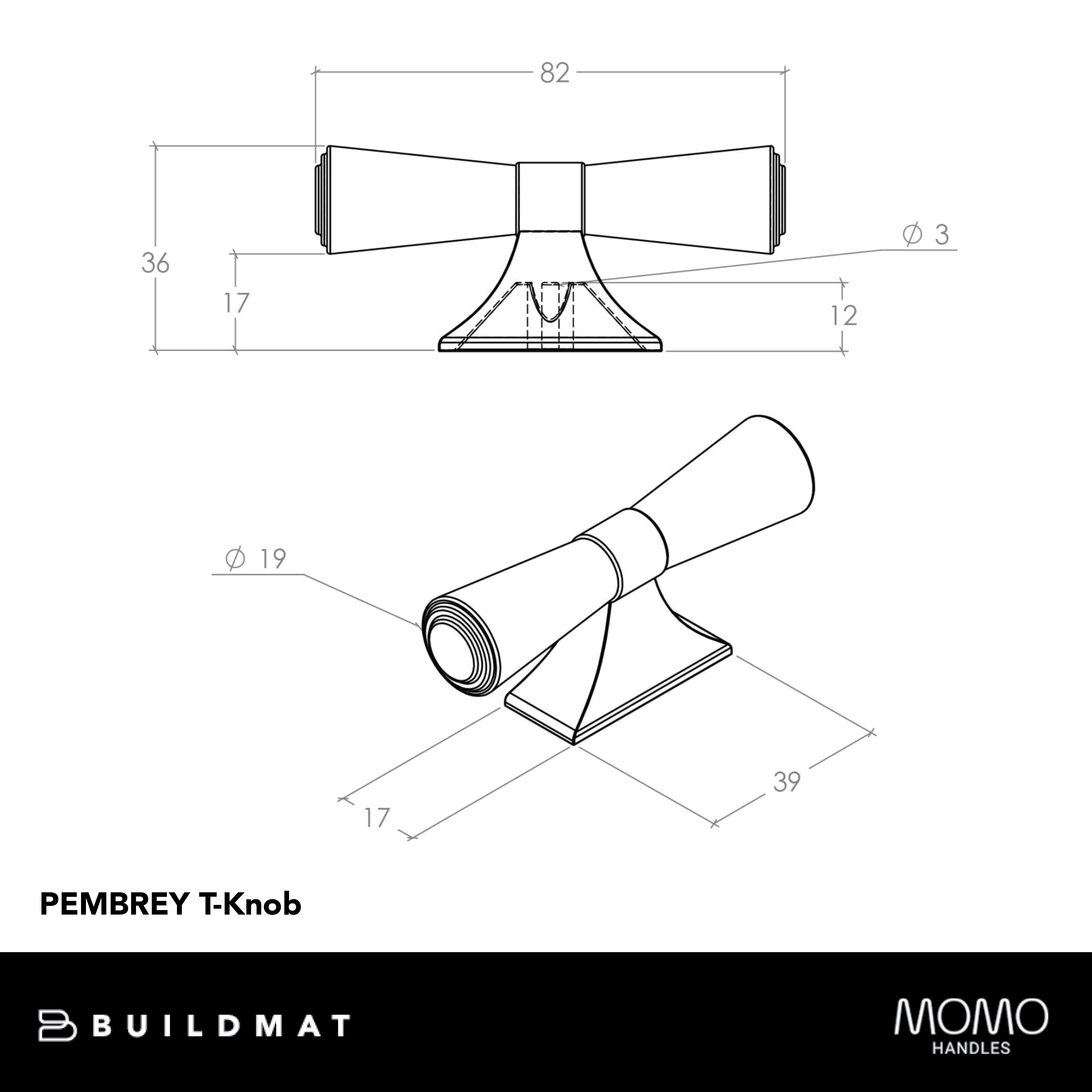 Momo Pembrey T Knob 80mm Dark Brushed Brass