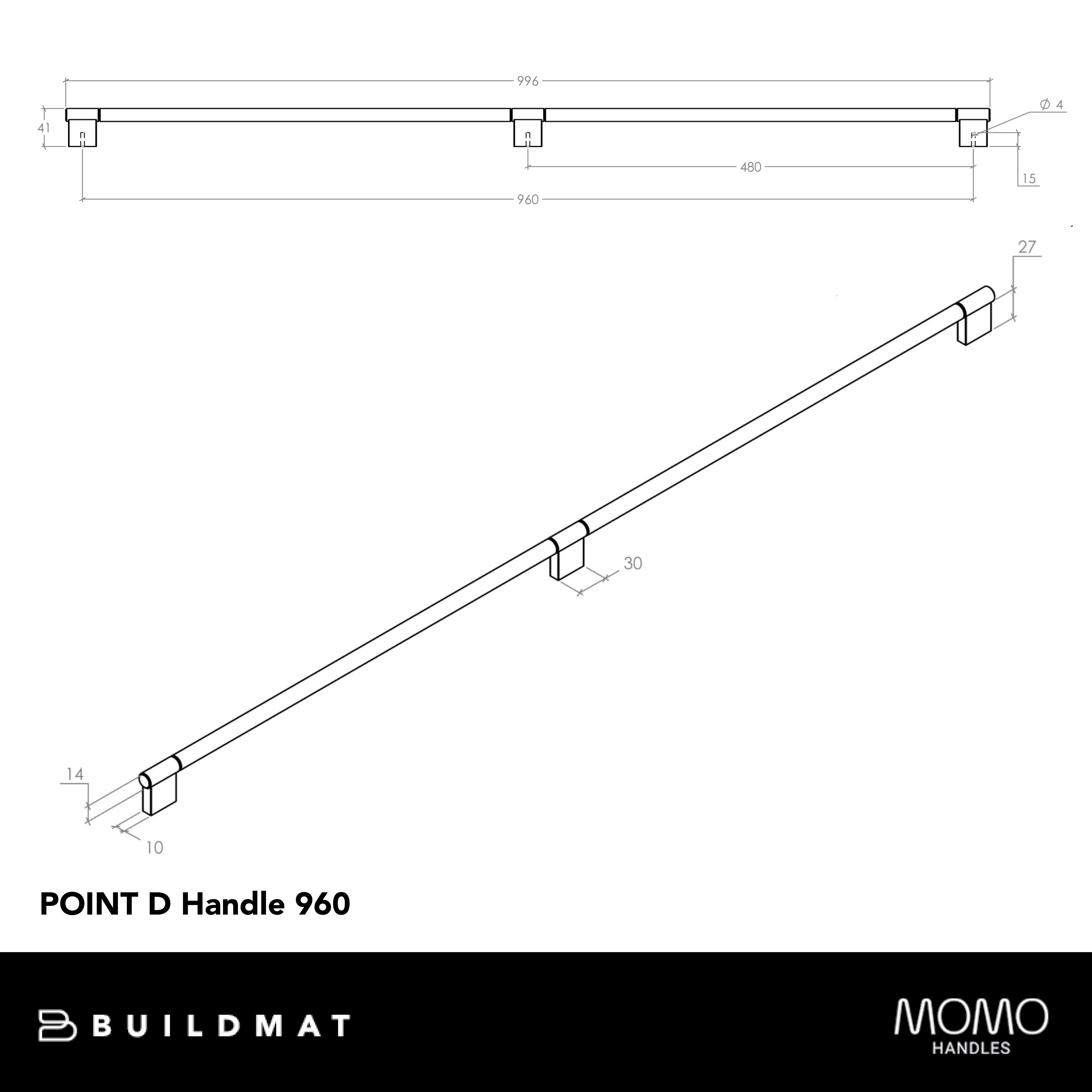 Momo Point D Handle 960mm Brushed Black