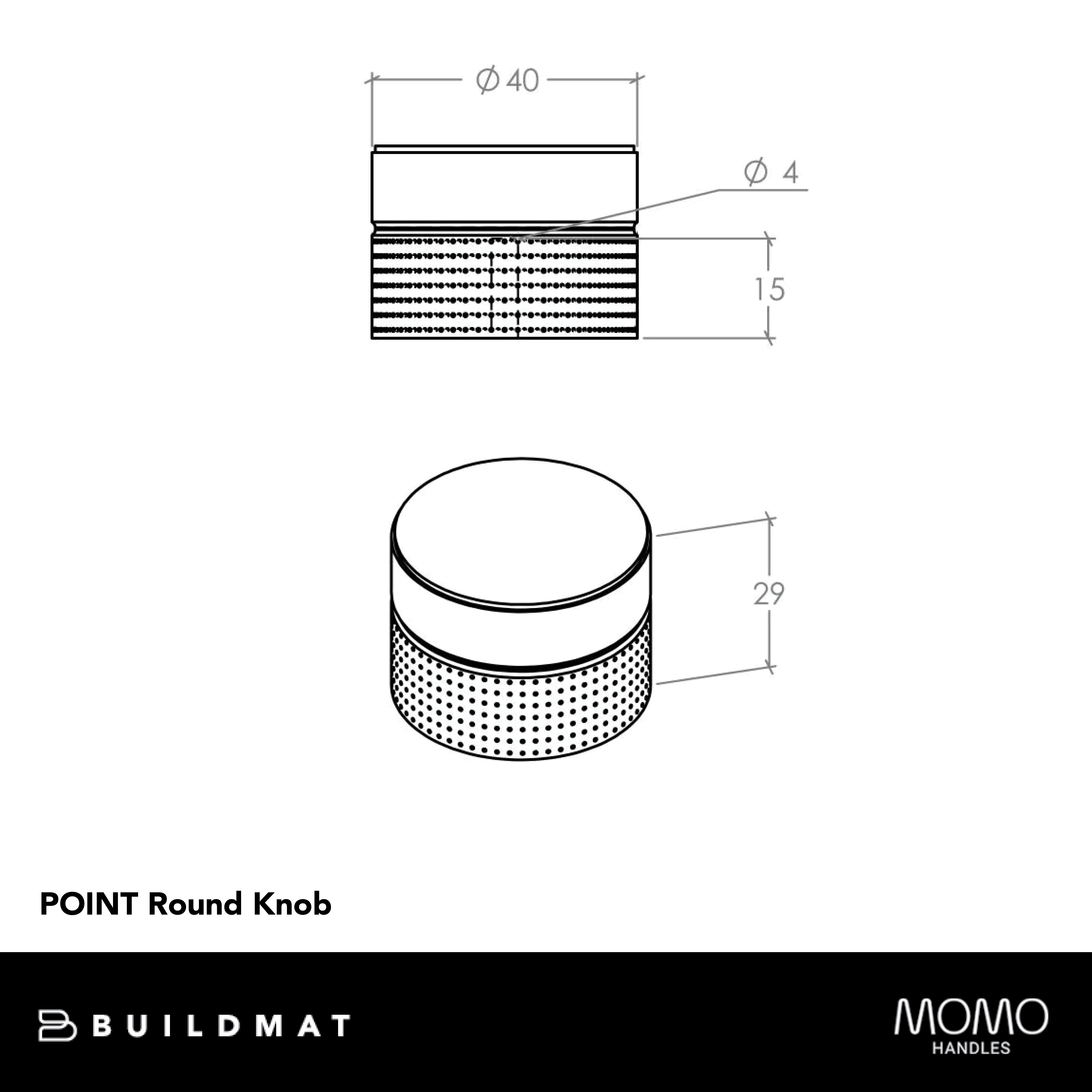 Momo Point Round Knob 40mm Brushed Black