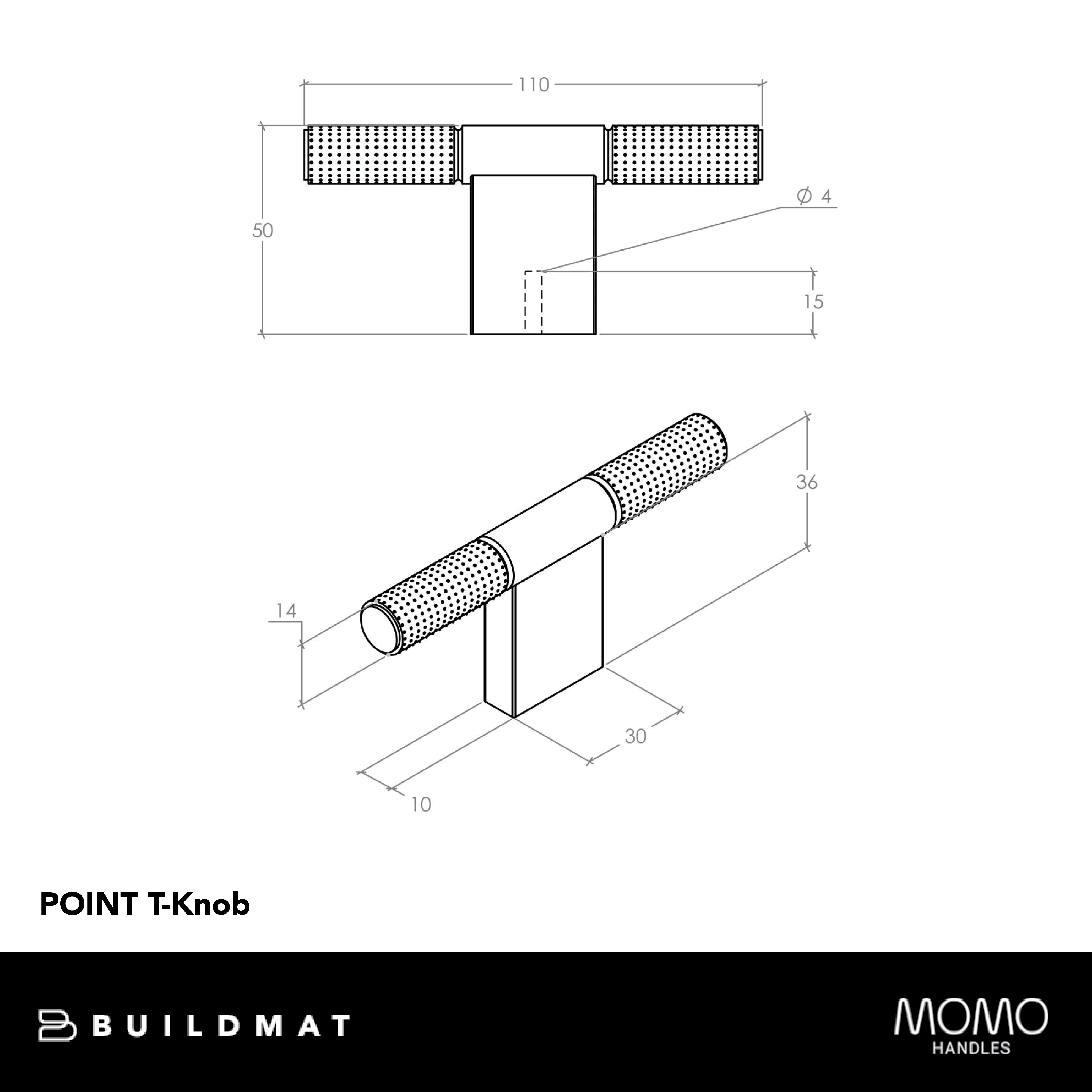 Momo Point T Knob 110mm Brushed Black