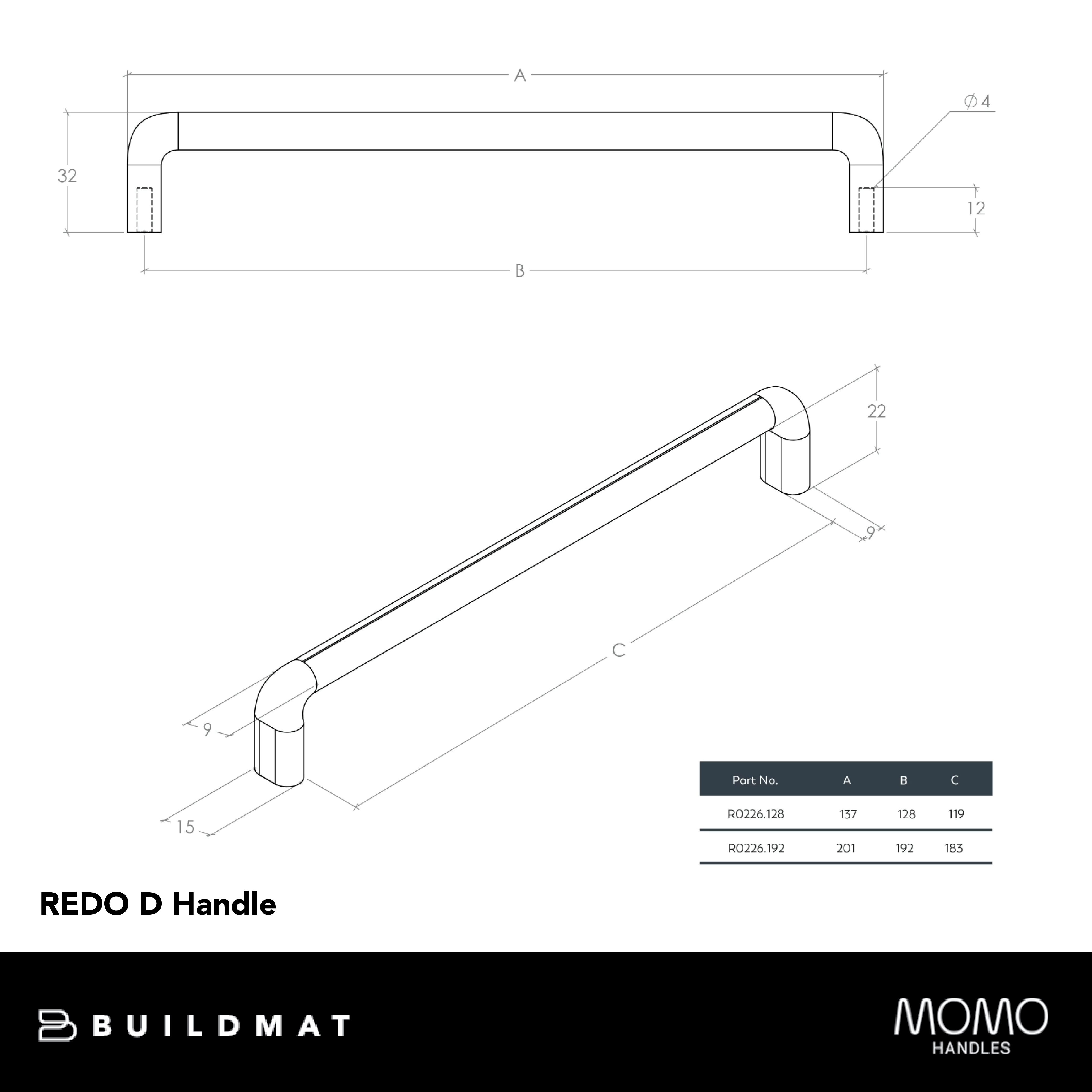 Momo Redo D Handle 128mm Antique Brass