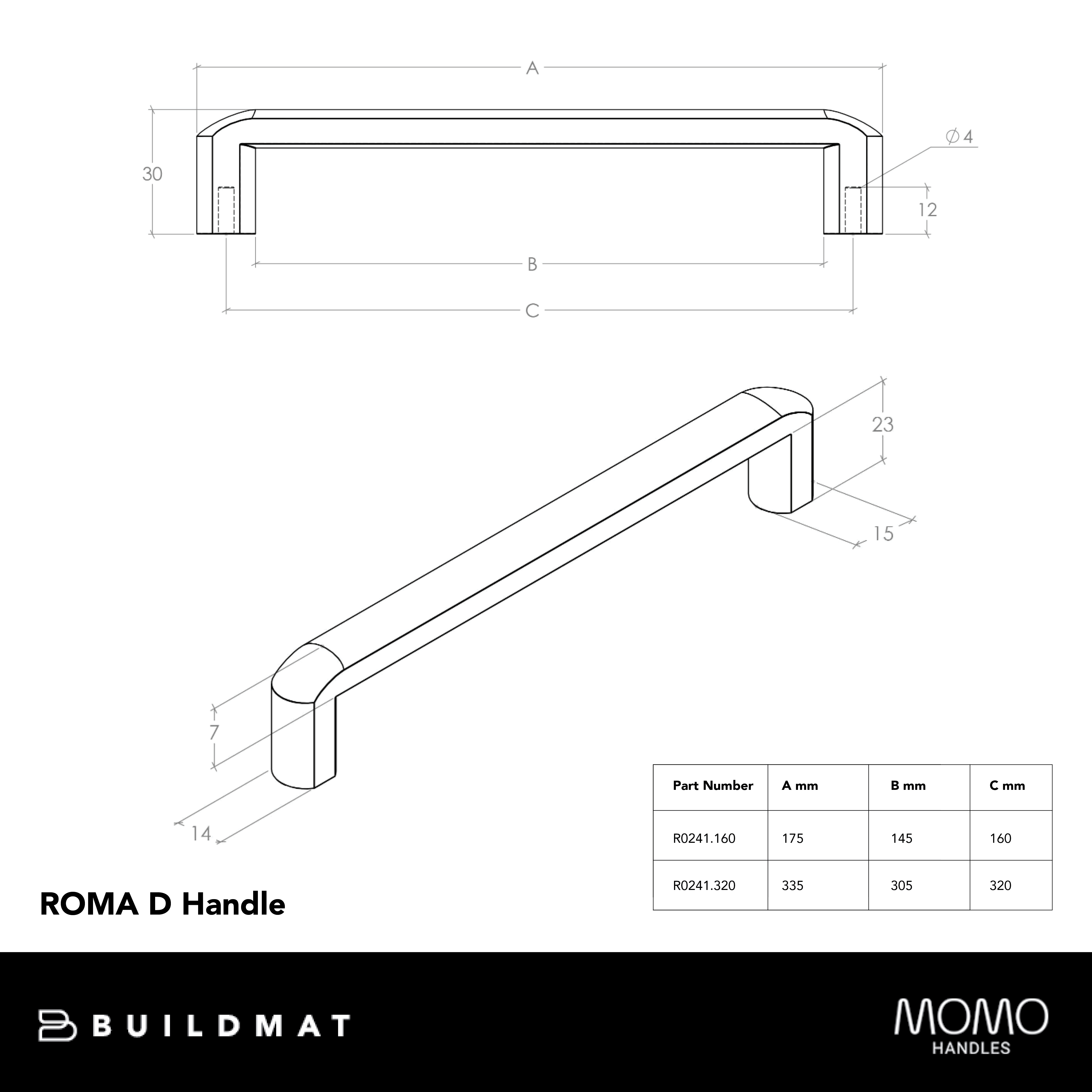 Momo Roma D Handle 160mm Brushed Gold