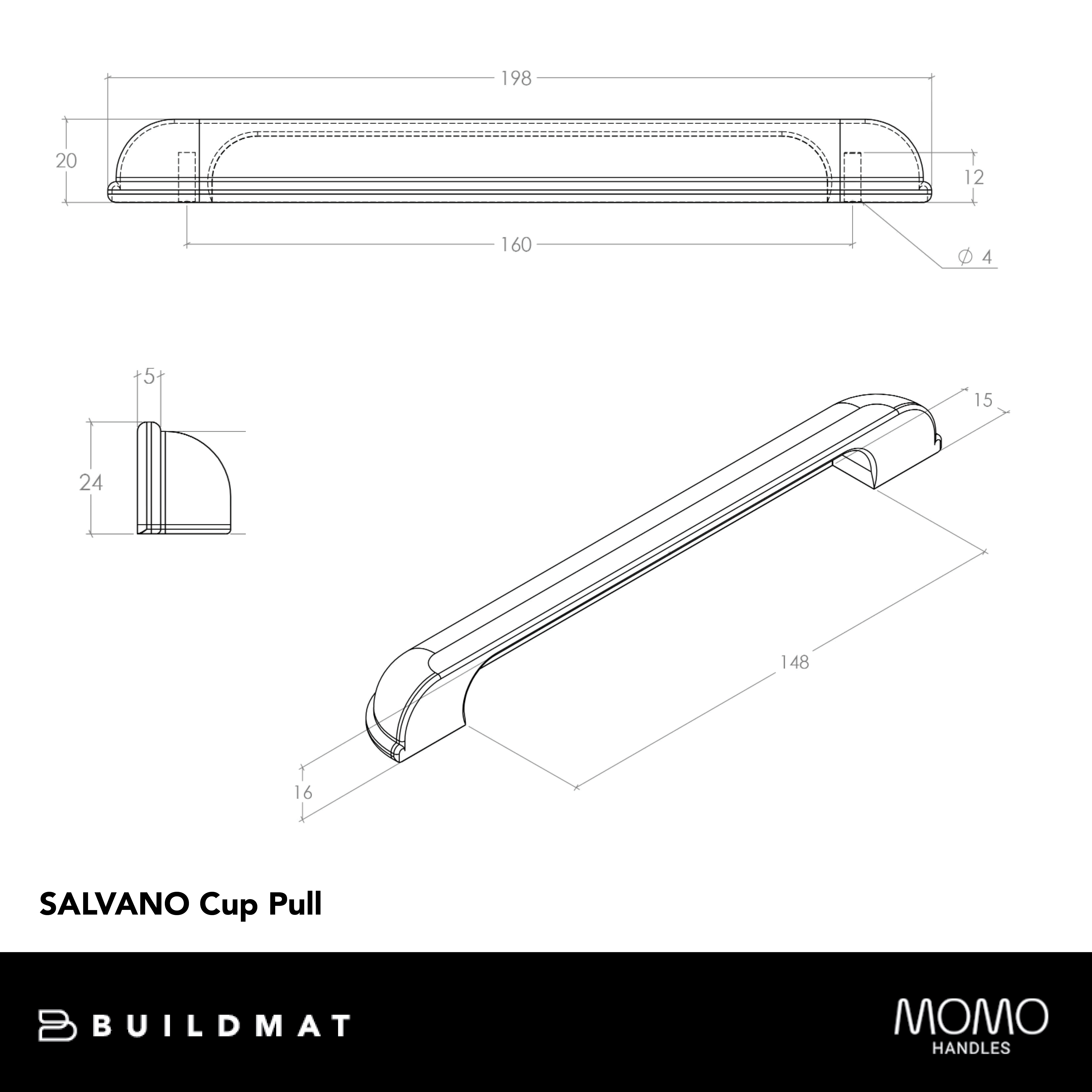 Momo Salvano Cup Pull 160mm Brushed Matte Brass