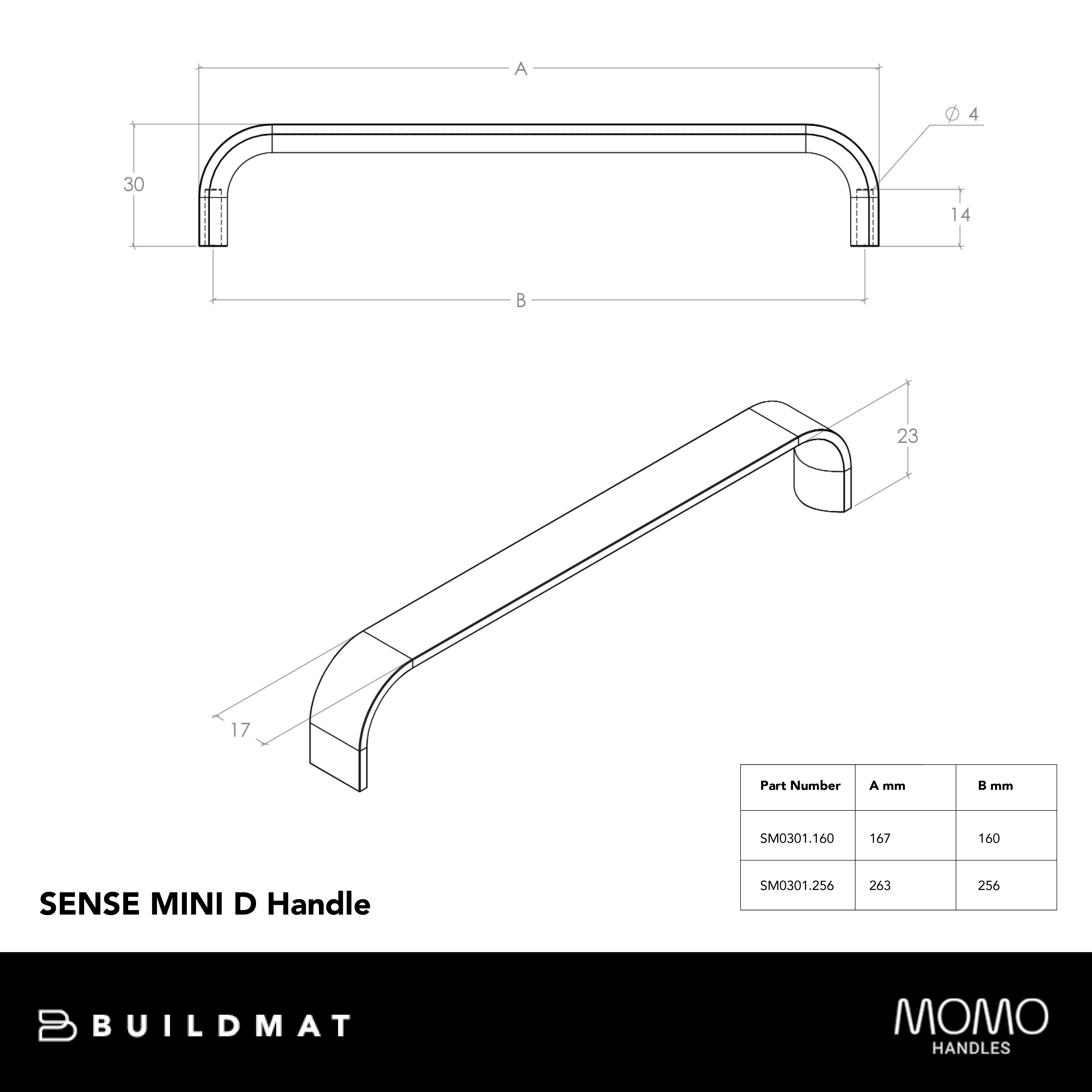 Momo Sense Mini D Handle 160mm Brushed Dark Brass