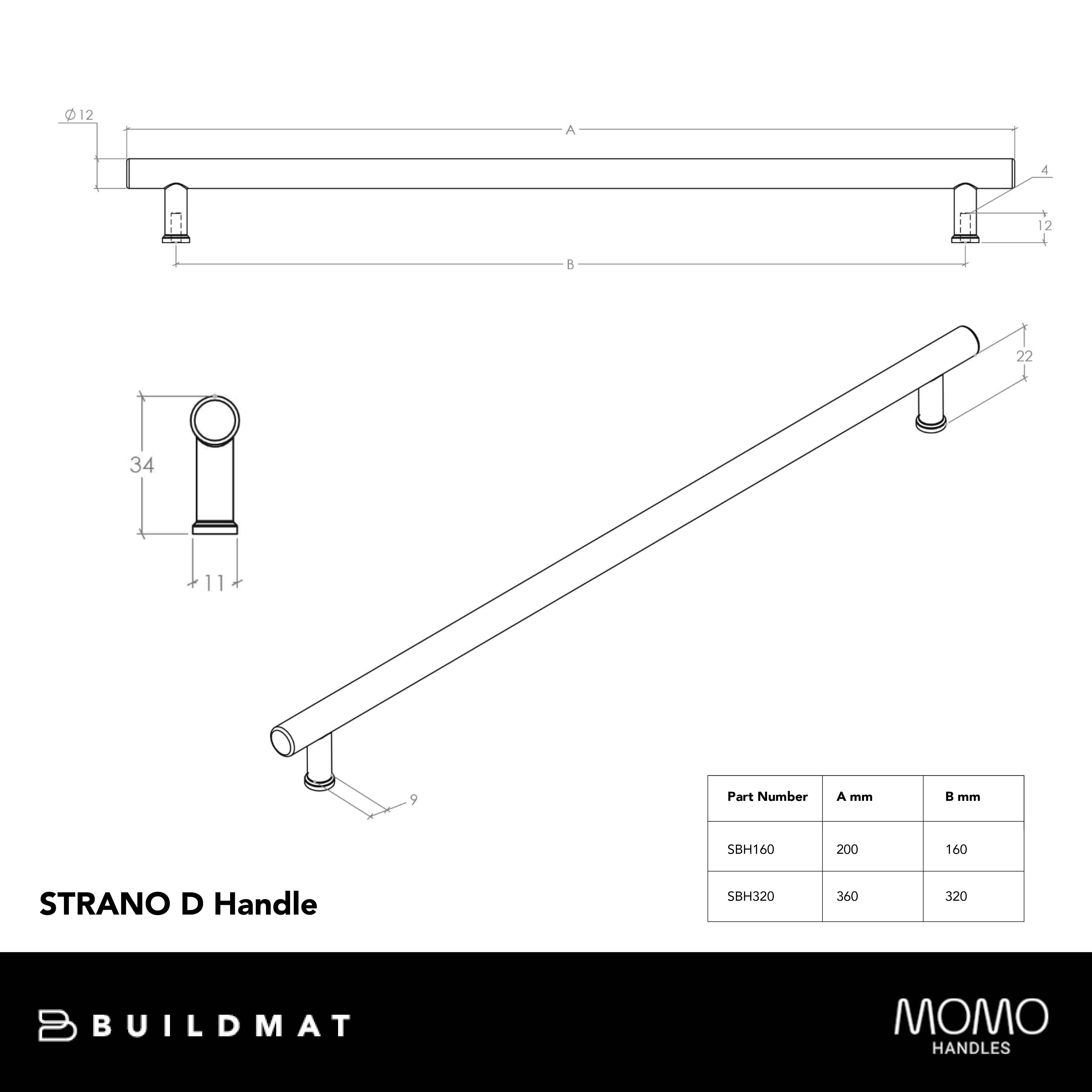 Momo Strano D Handle 160mm Antique Brass