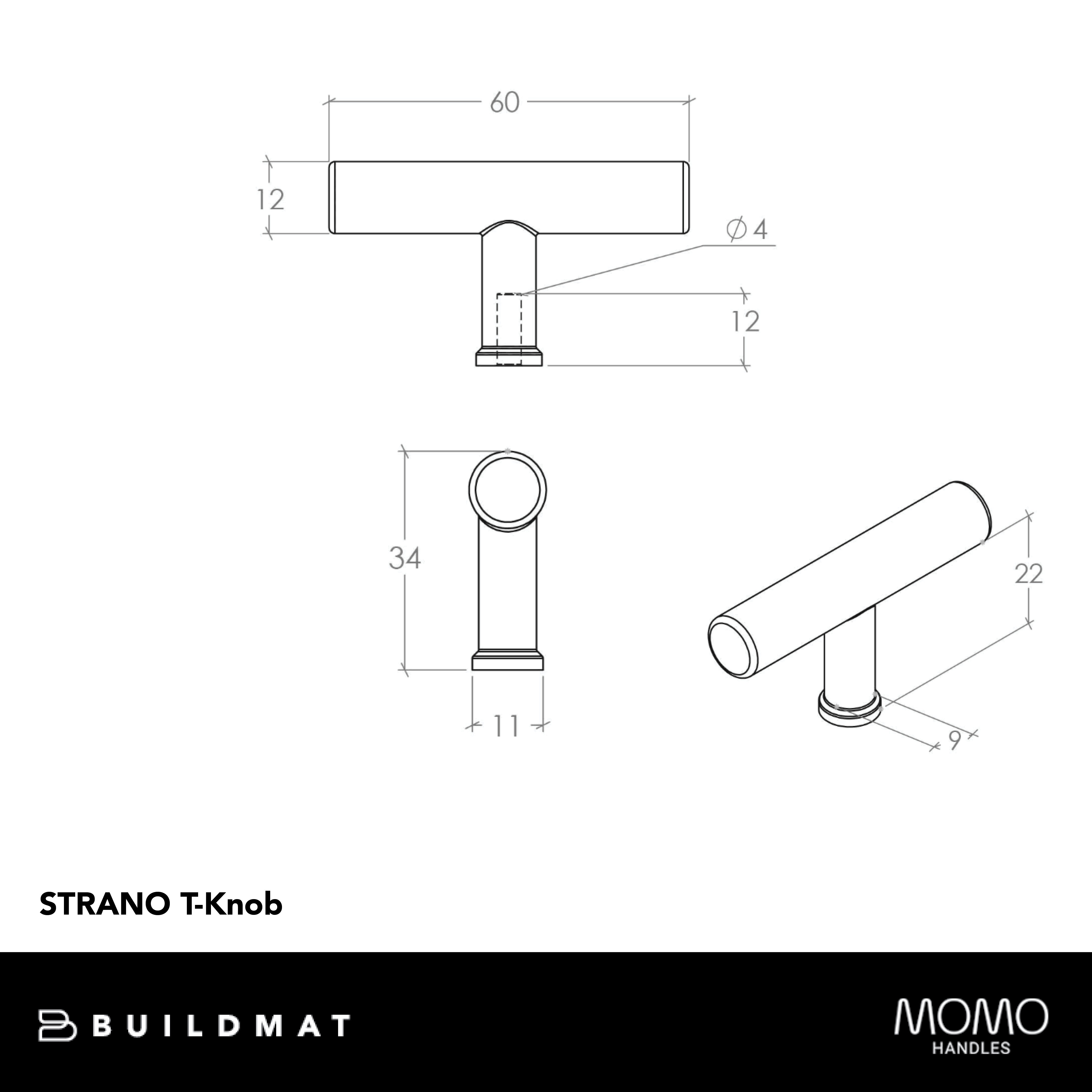 Momo Strano T Knob 60mm Antique Brass