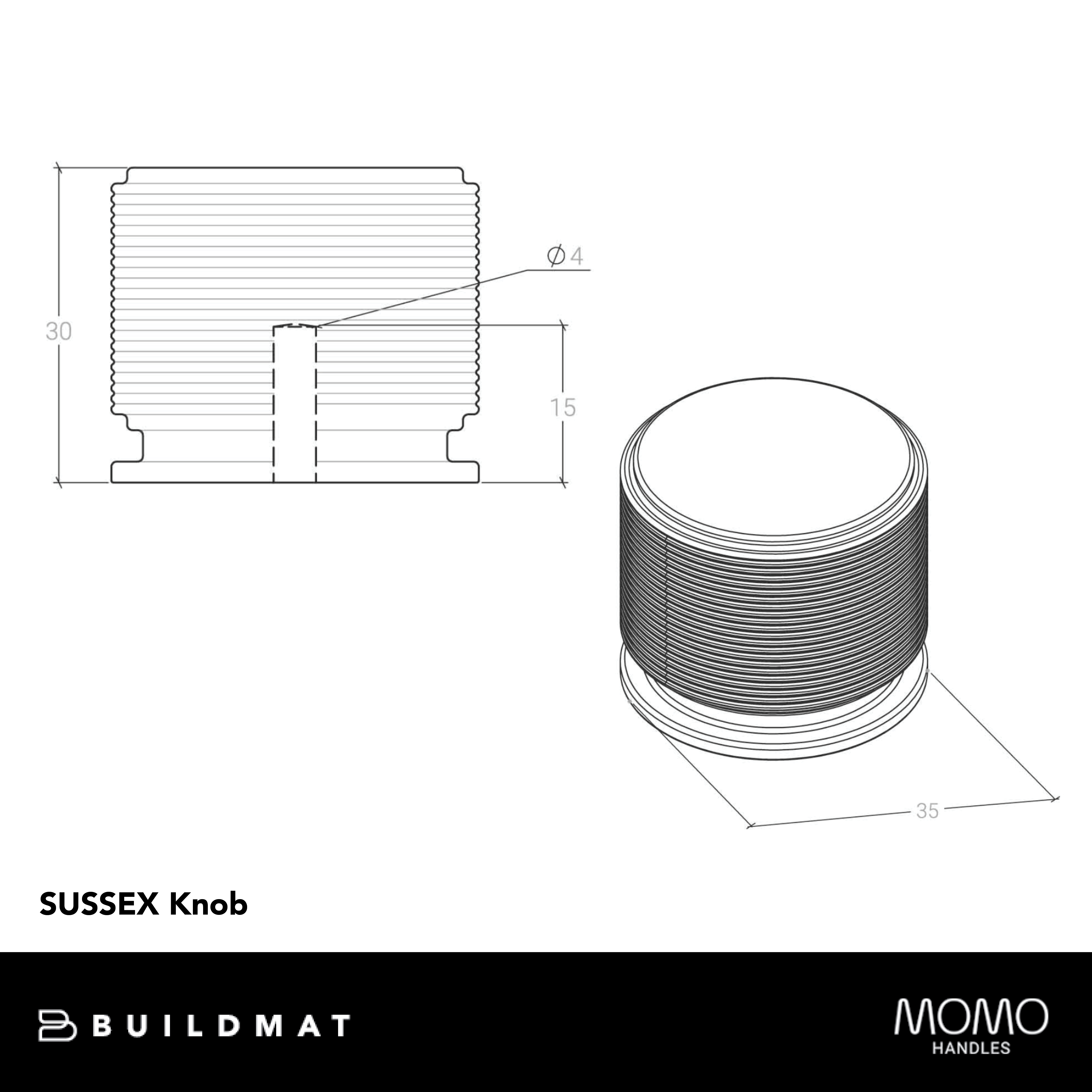 Momo Sussex Solid Brass Knob 35mm Brushed Satin Brass