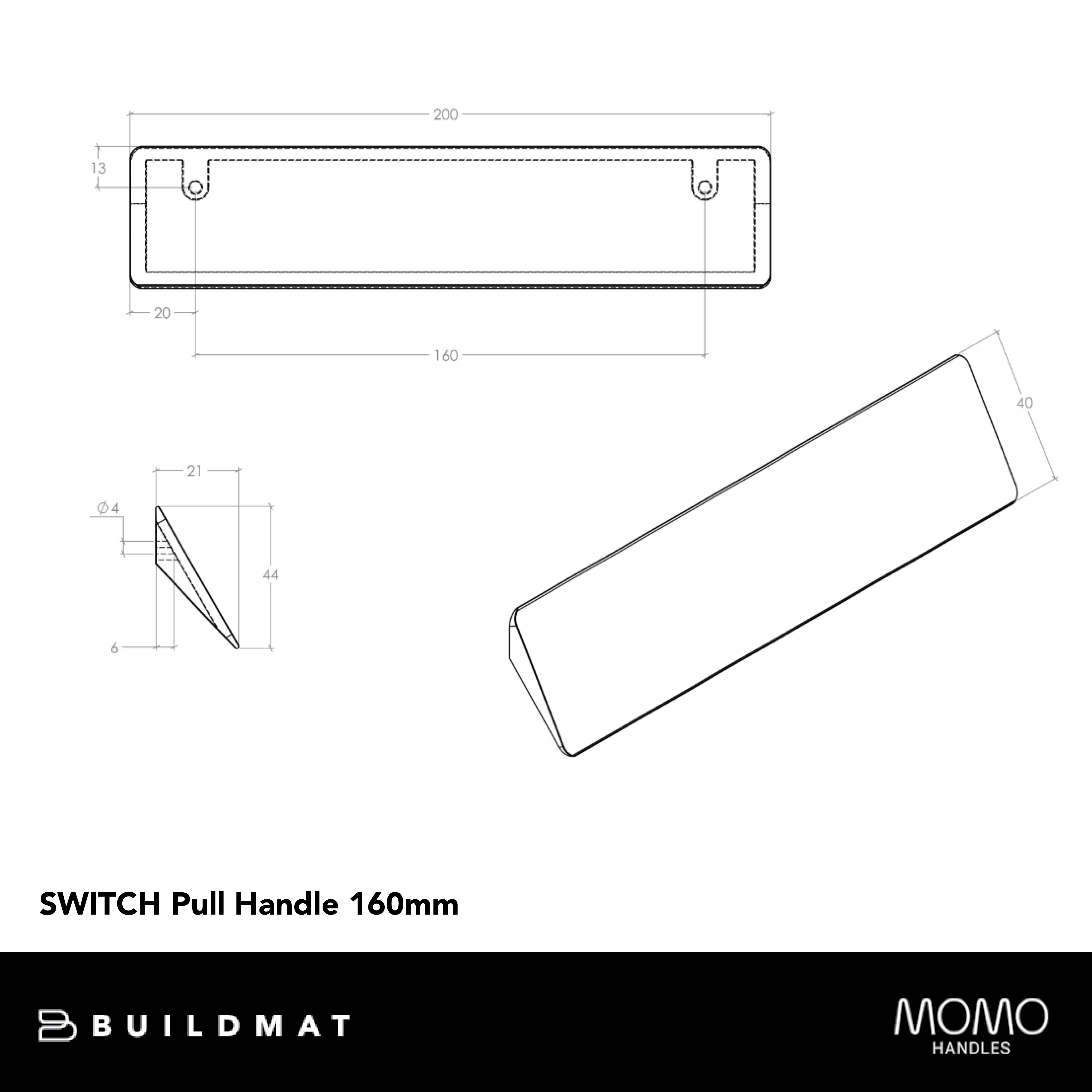 Momo Switch Pull Handle 160mm Brushed Nickel