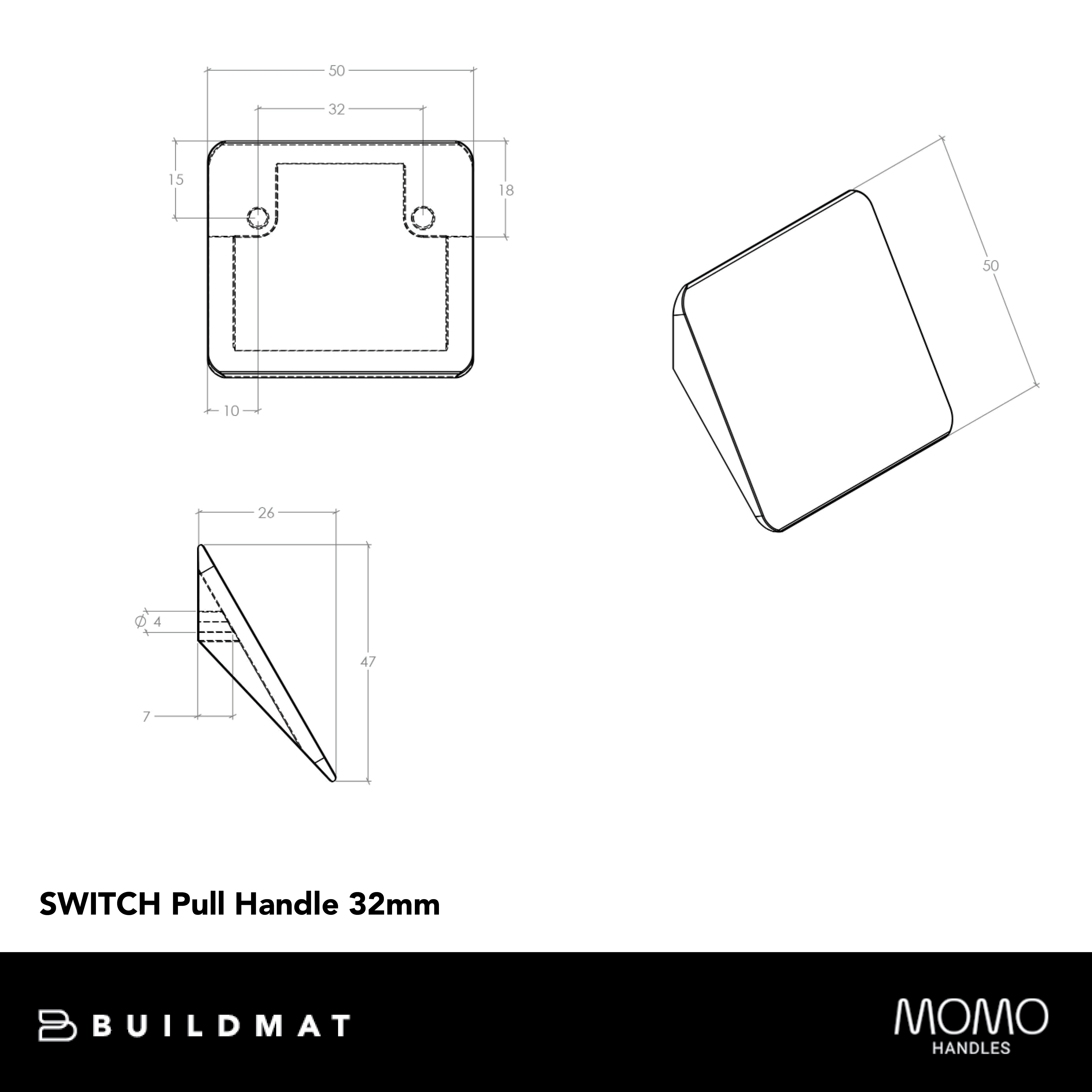 Momo Switch Pull Handle 32mm Brushed Nickel