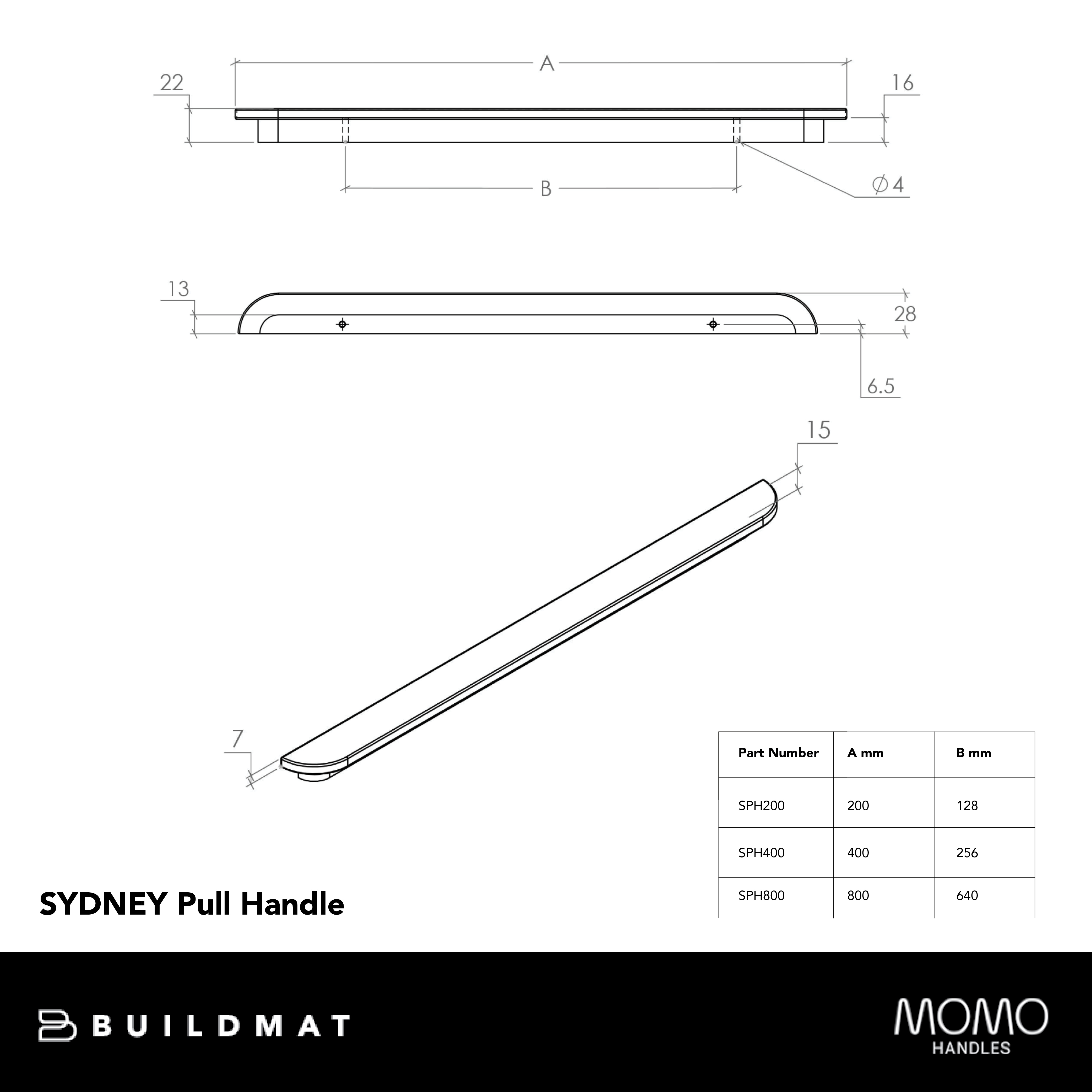 Momo Sydney Pull Handle 200mm Raw American Oak