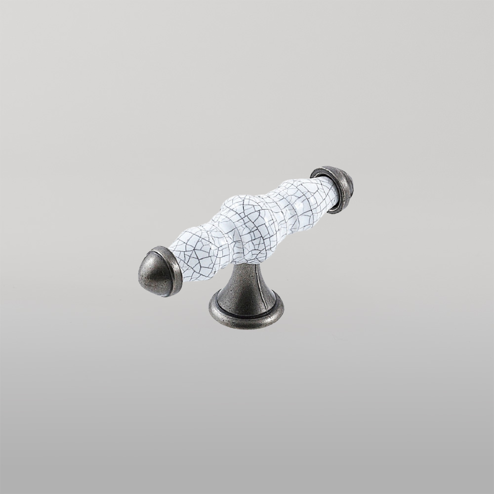 Momo Trianon T Knob 90mm White Crackle & Pewter