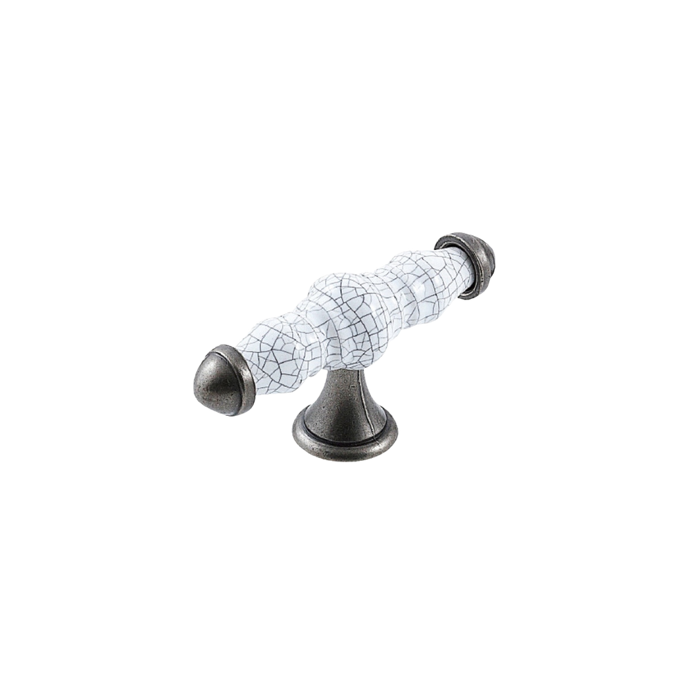 Momo Trianon T Knob 90mm White Crackle & Pewter