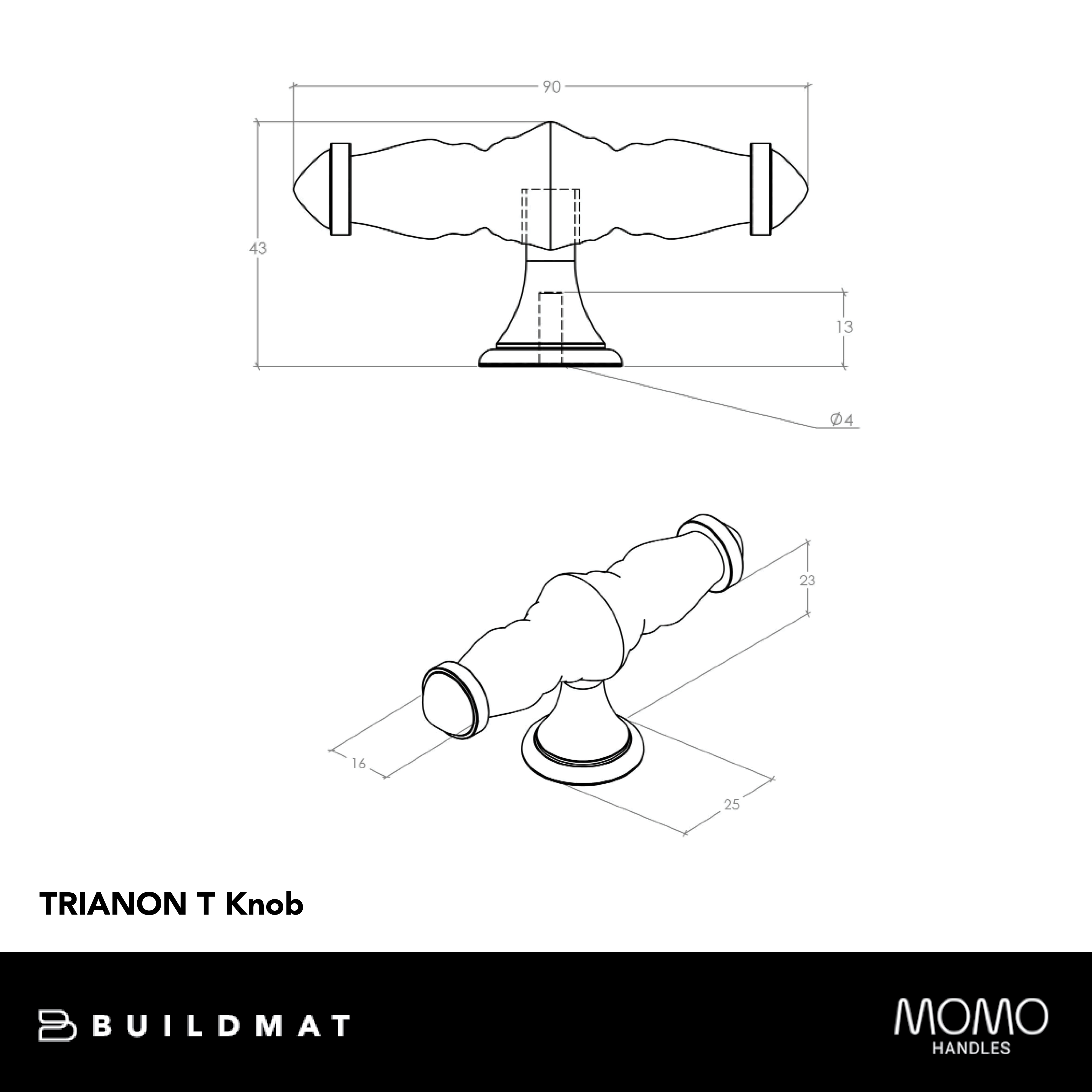 Momo Trianon T Knob 90mm White Crackle & Pewter