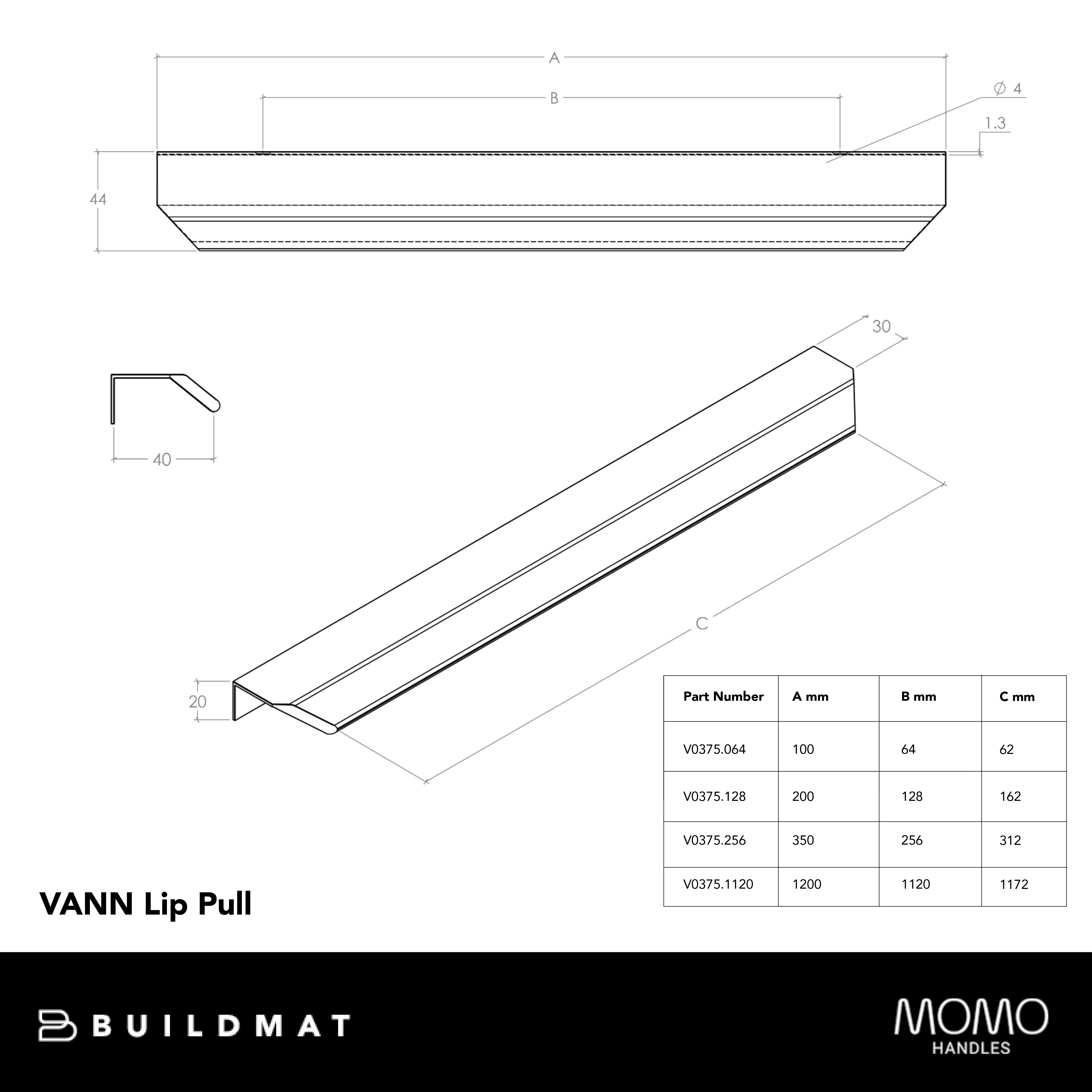 Momo Vann Lip Pull Handle 1120mm Brushed Dark Brass