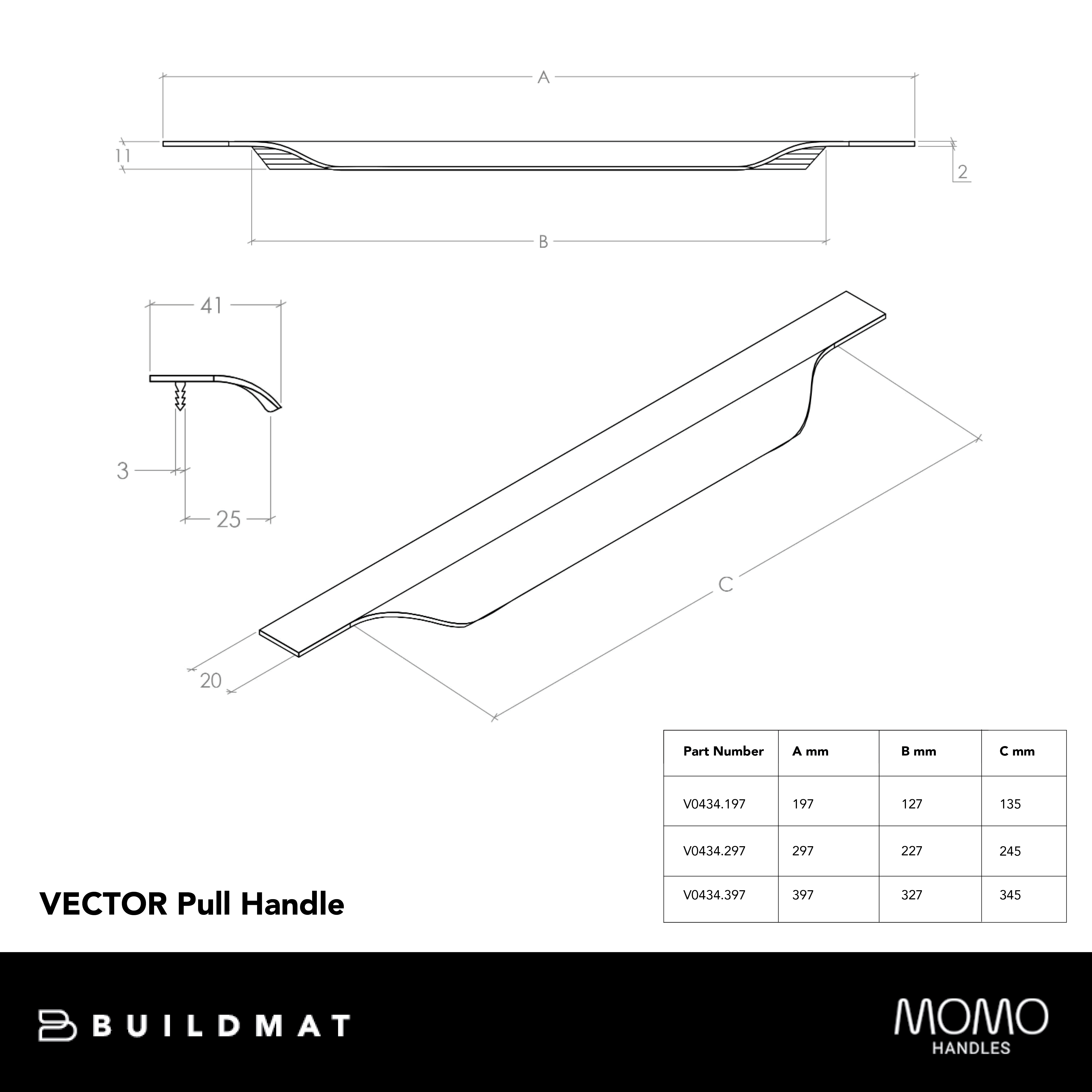 Momo Vector Lip Pull Handle 197mm Brushed Black