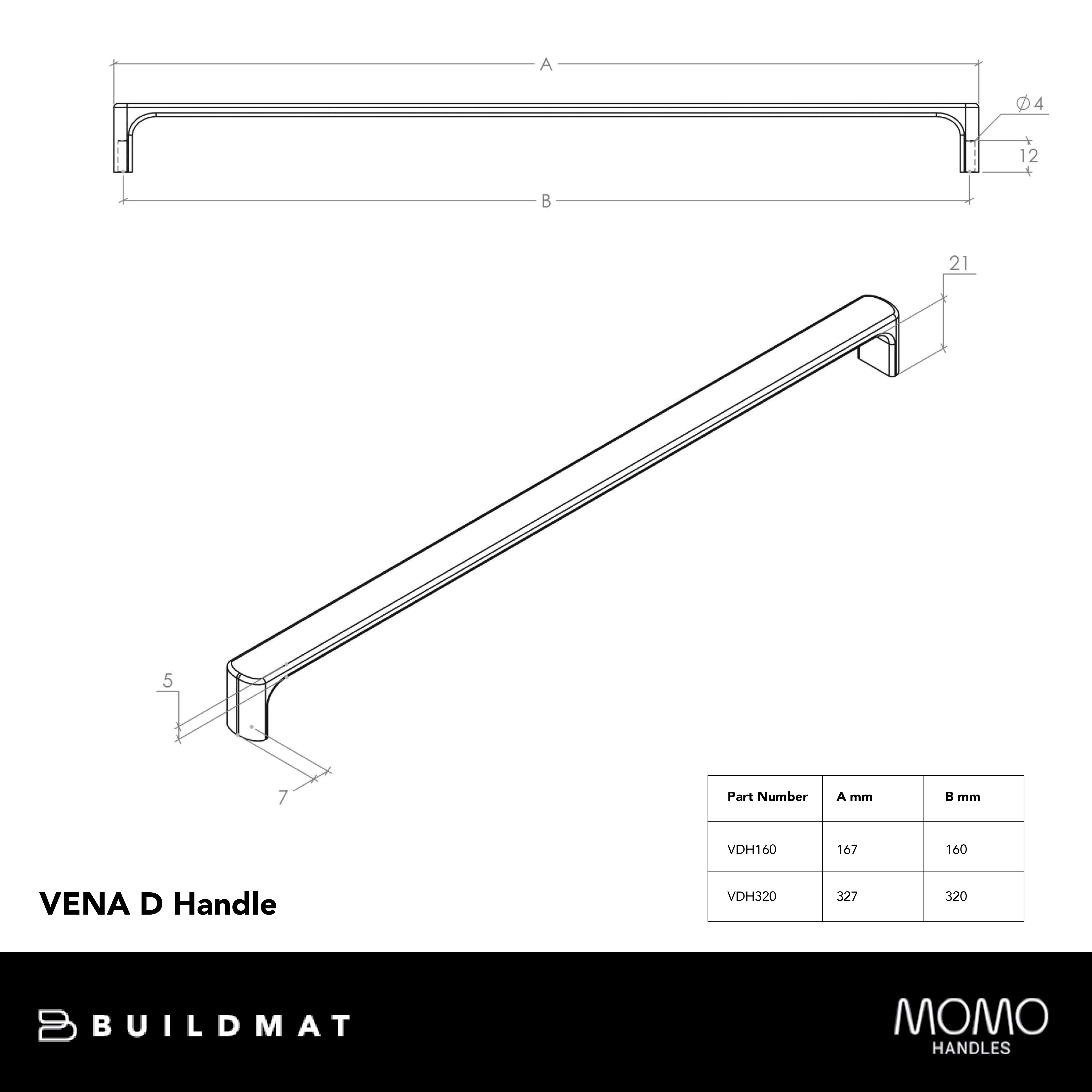 Momo Vena D Handle 160mm Brushed Satin Brass