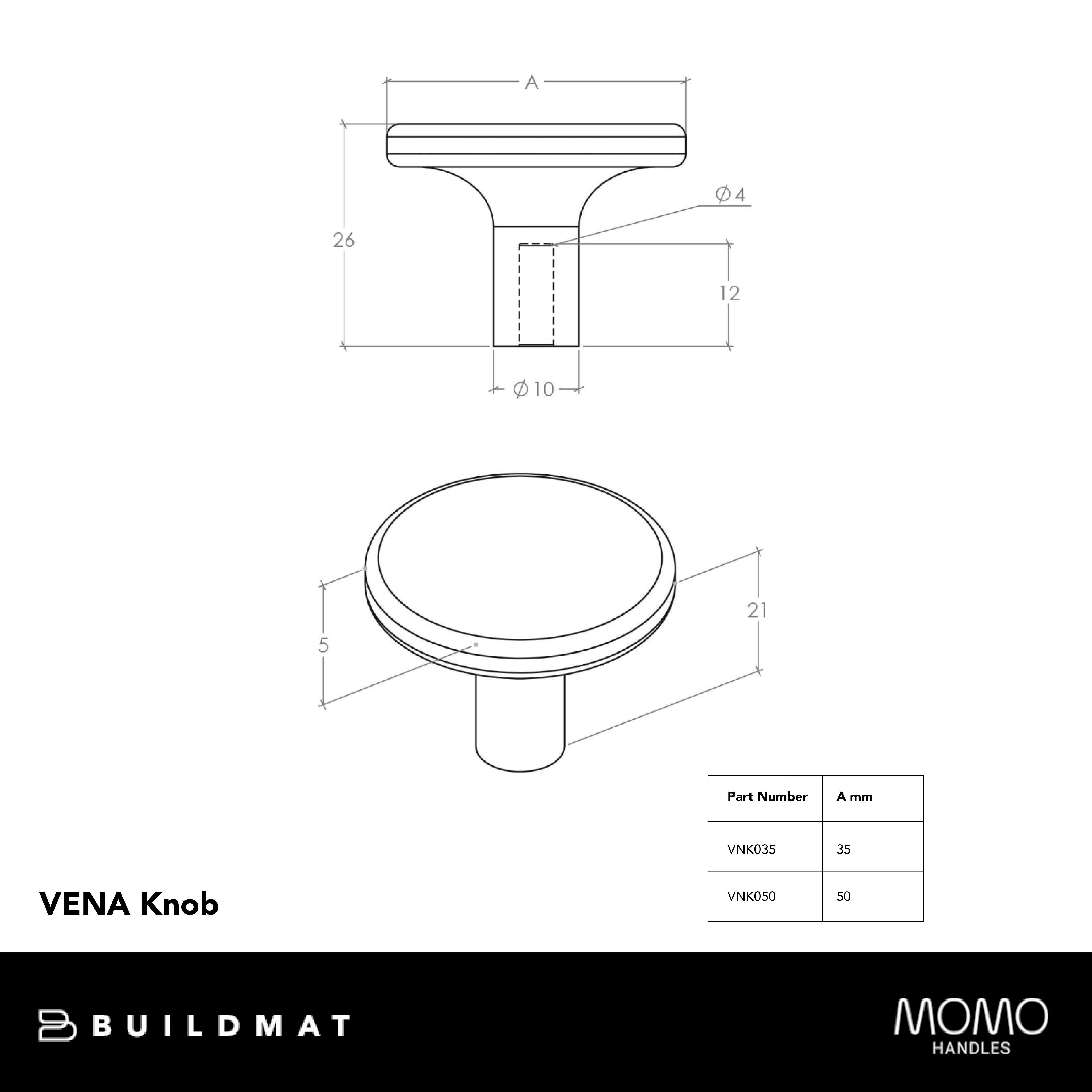 Momo Vena Knob 35mm Brushed Satin Brass