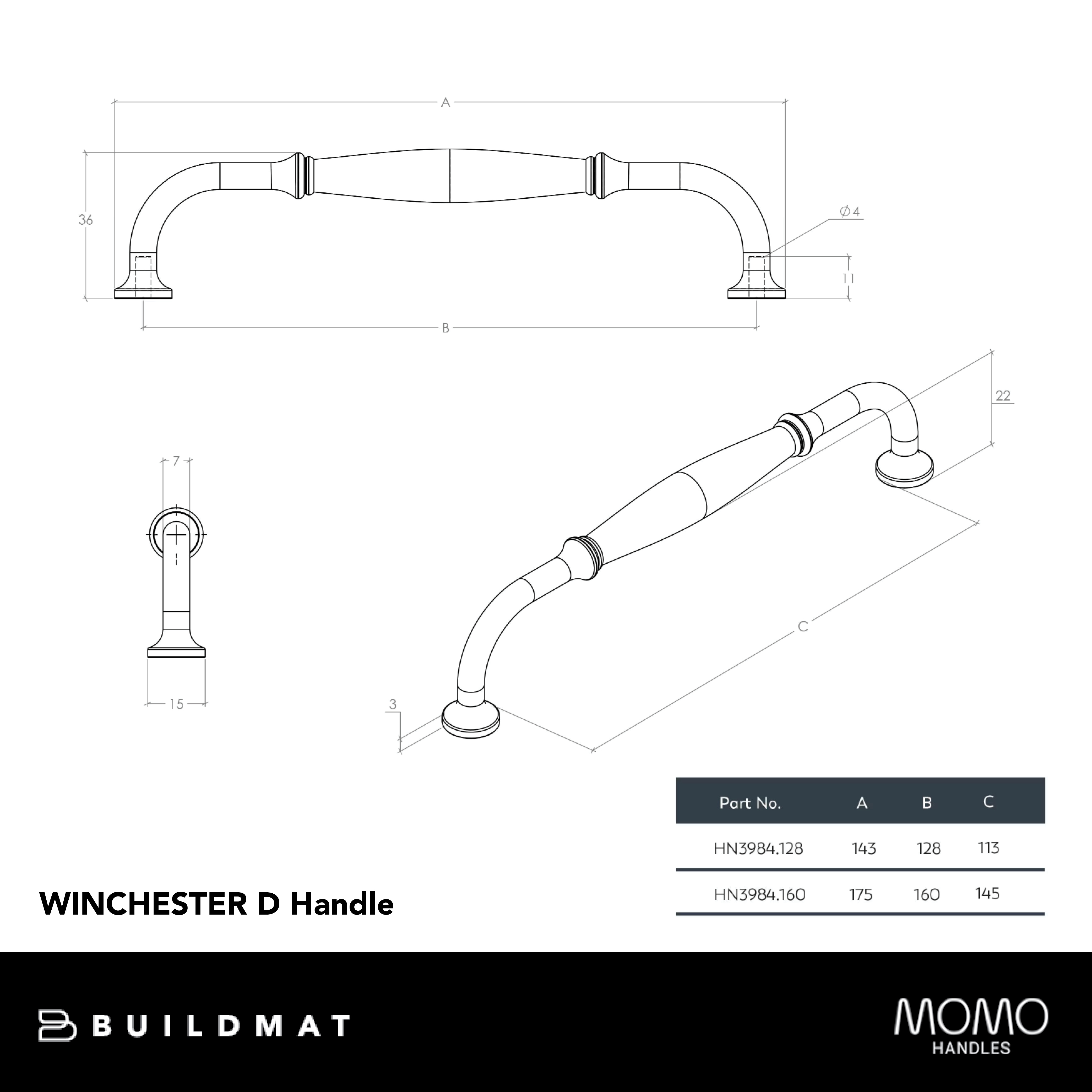 Momo Winchester D Handle 128mm Pewter