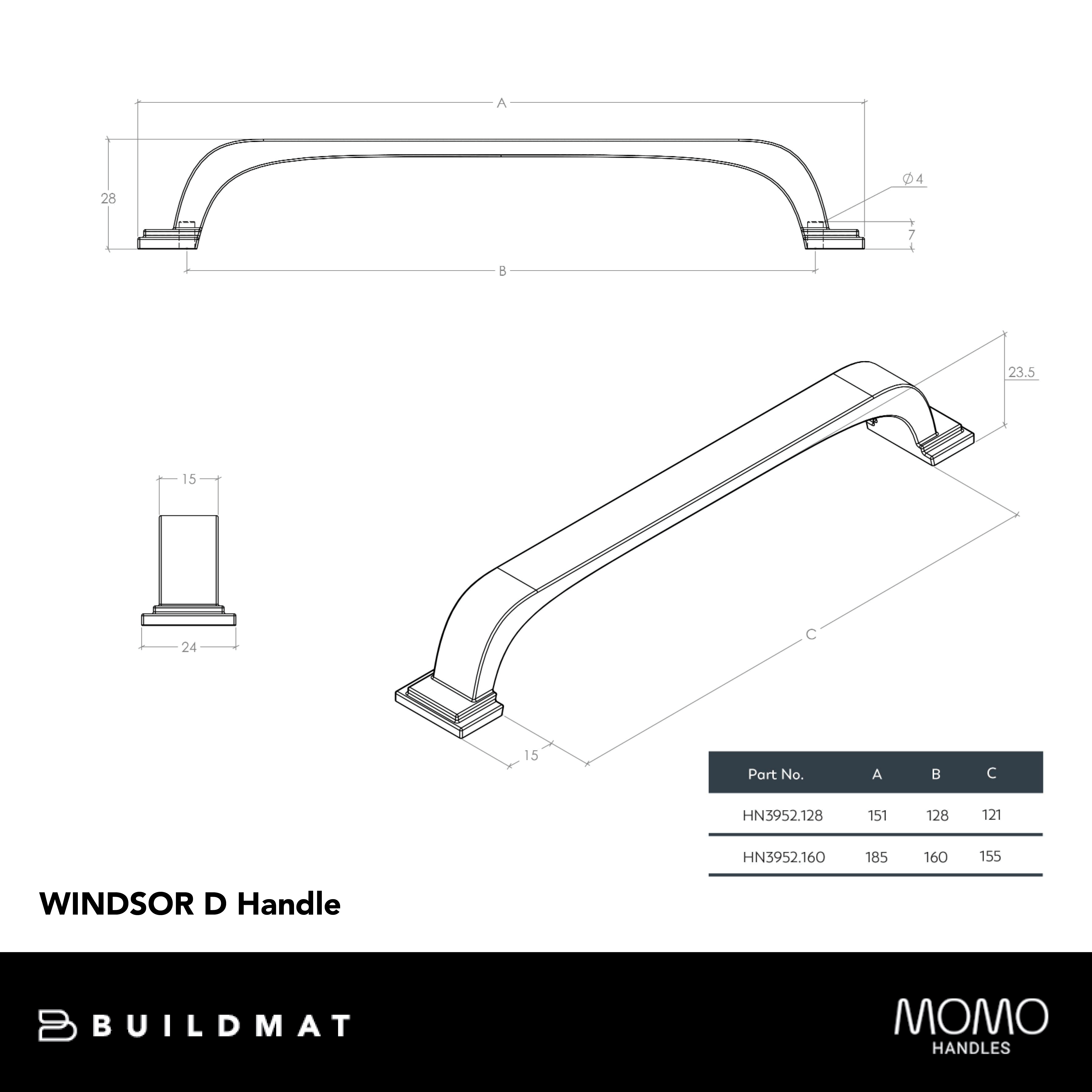 Momo Windsor D Handle 128mm Pewter