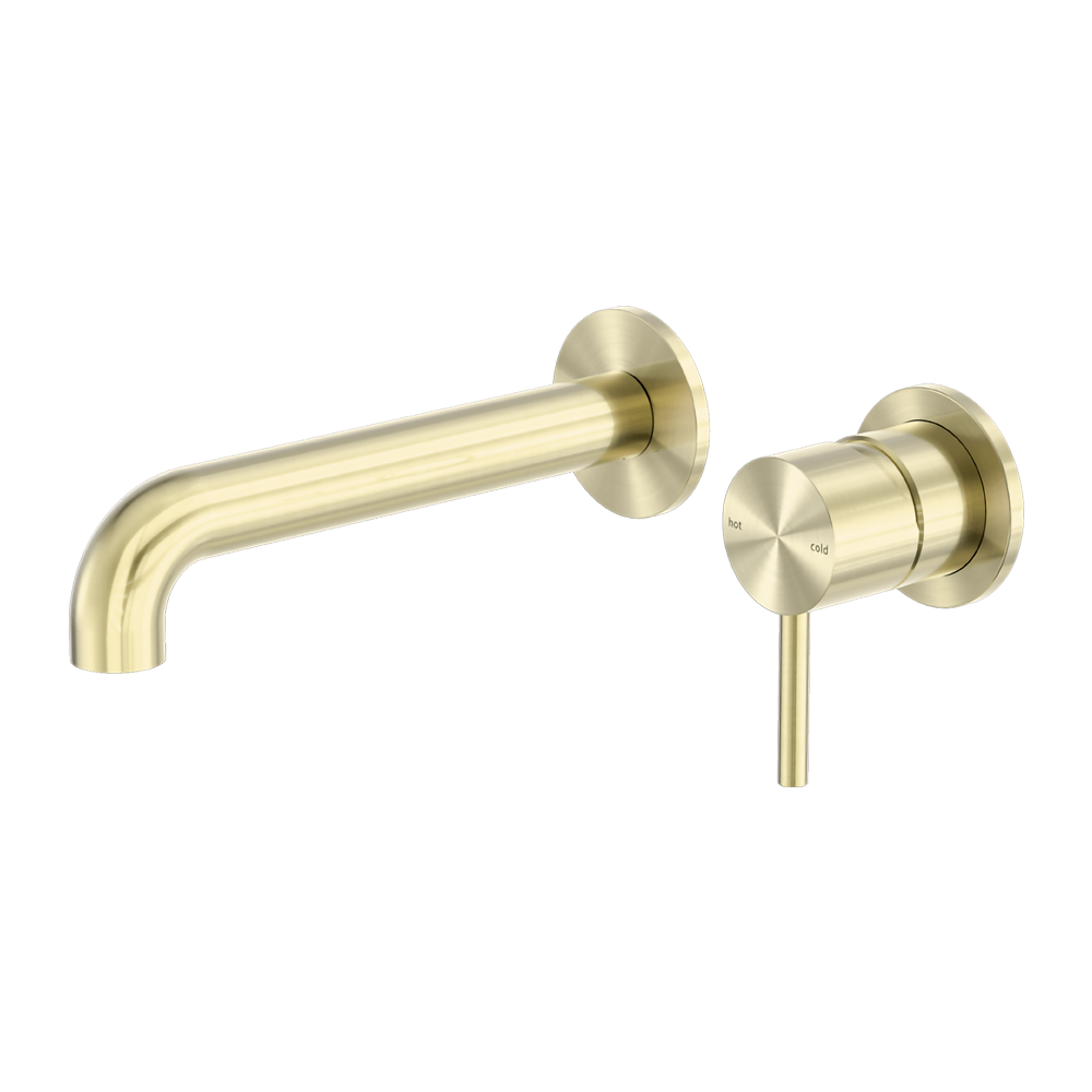 Zen Wall Basin/Bath Mixer Separate Back Plate 185mm Spout Brushed Gold