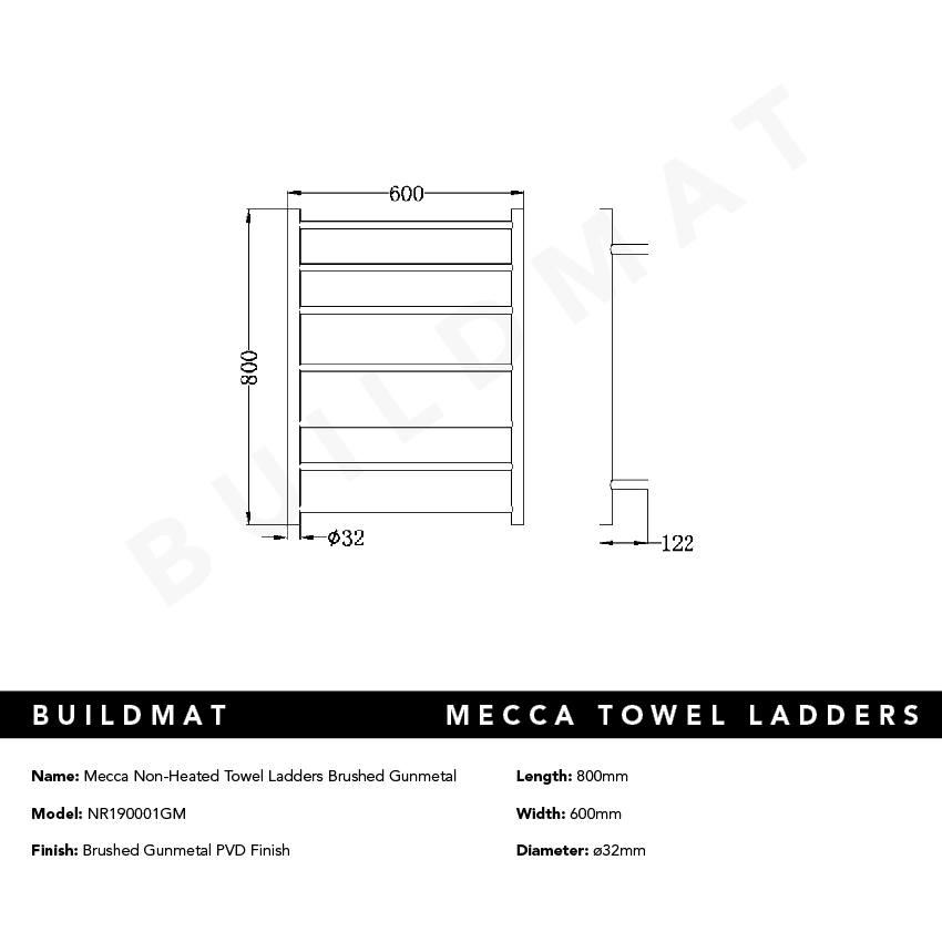 Mecca Non Heated Towel Ladders Brushed Gunmetal