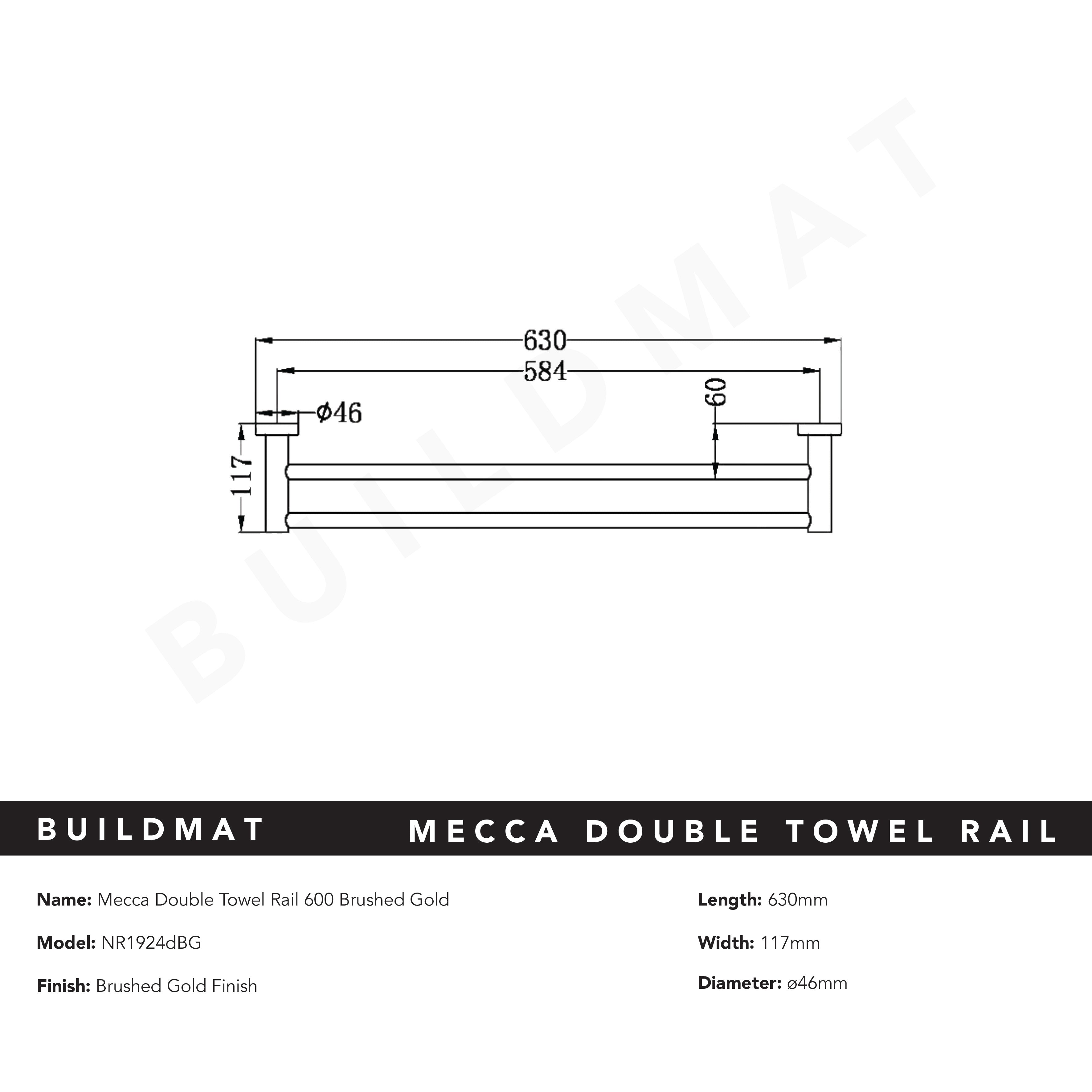 Mecca Double Towel Rail 600mm Brushed Gold