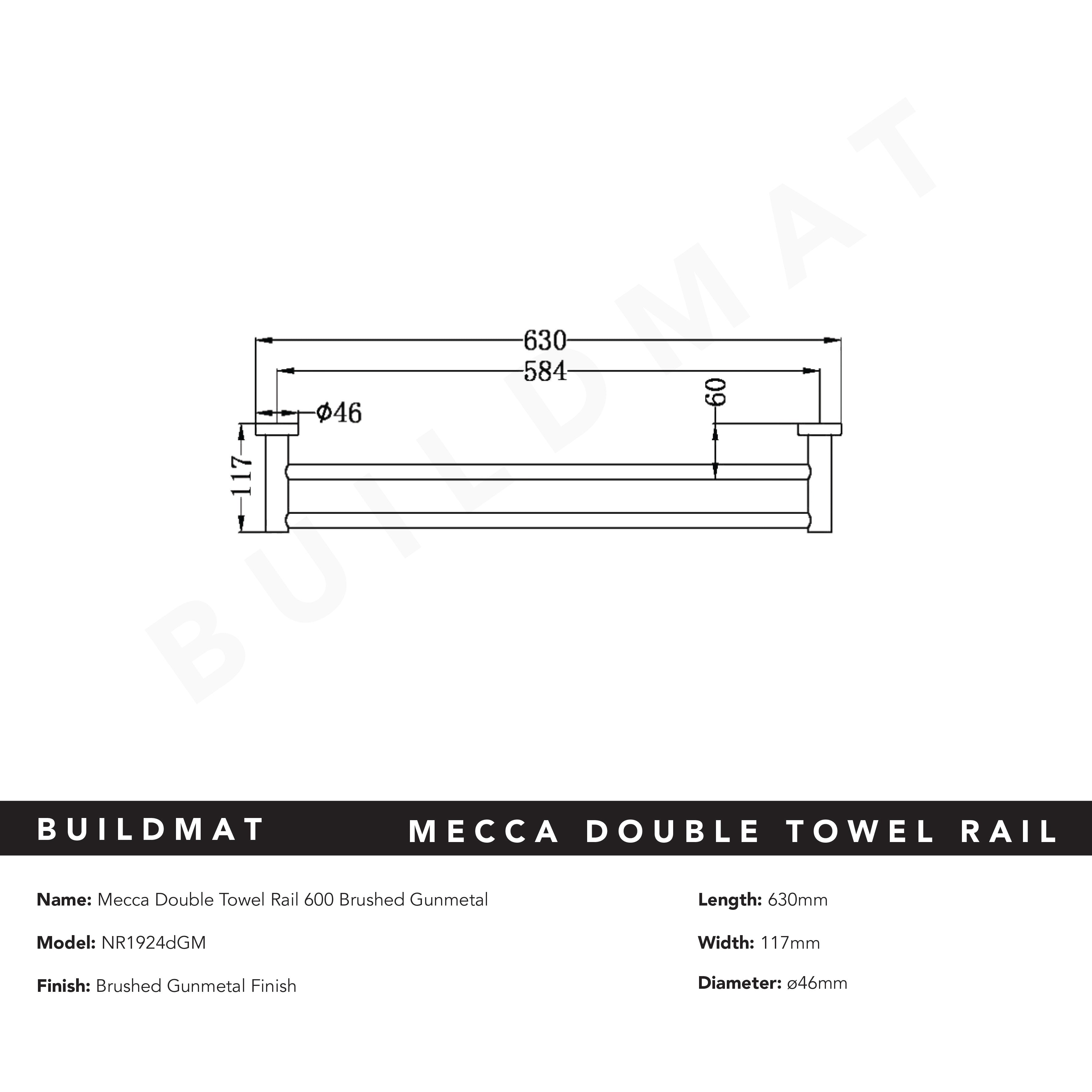 Mecca Double Towel Rail 600mm Brushed Gunmetal