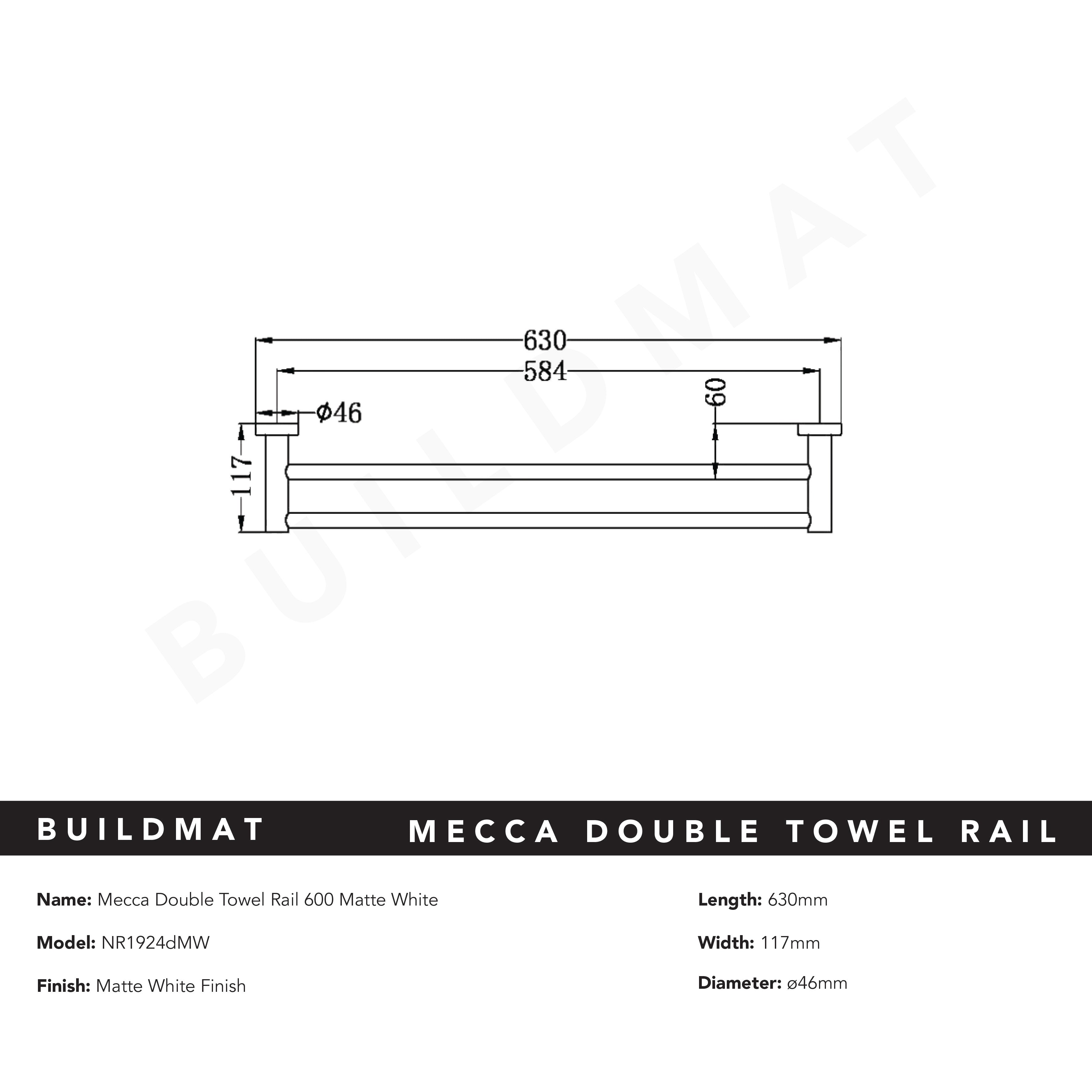 Mecca Double Towel Rail 600mm Matte White