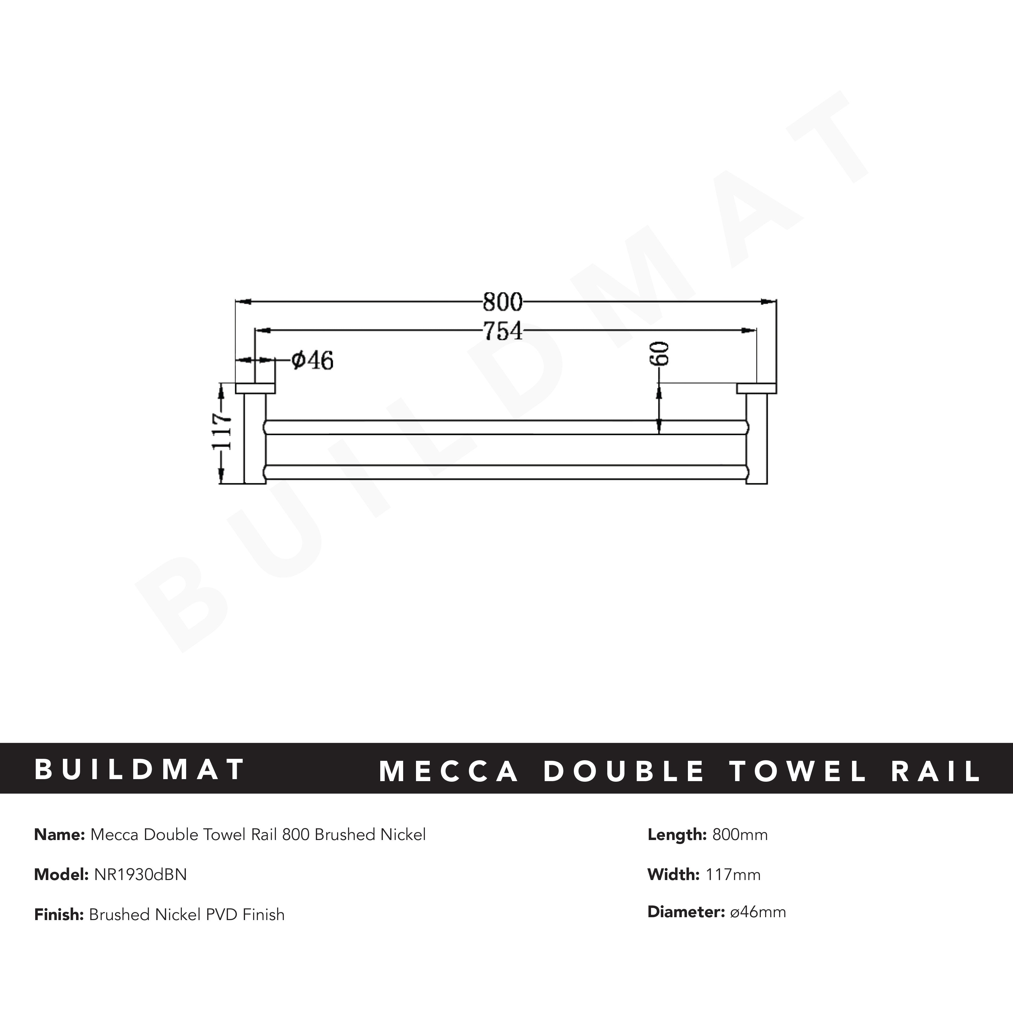 Mecca Double Towel Rail 800mm Brushed Nickel