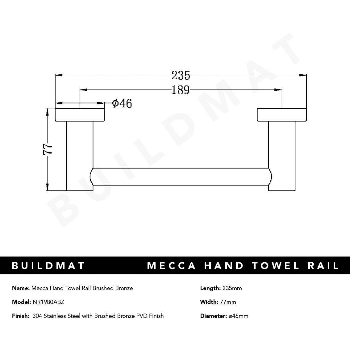 Mecca Hand Towel Rail Brushed Bronze