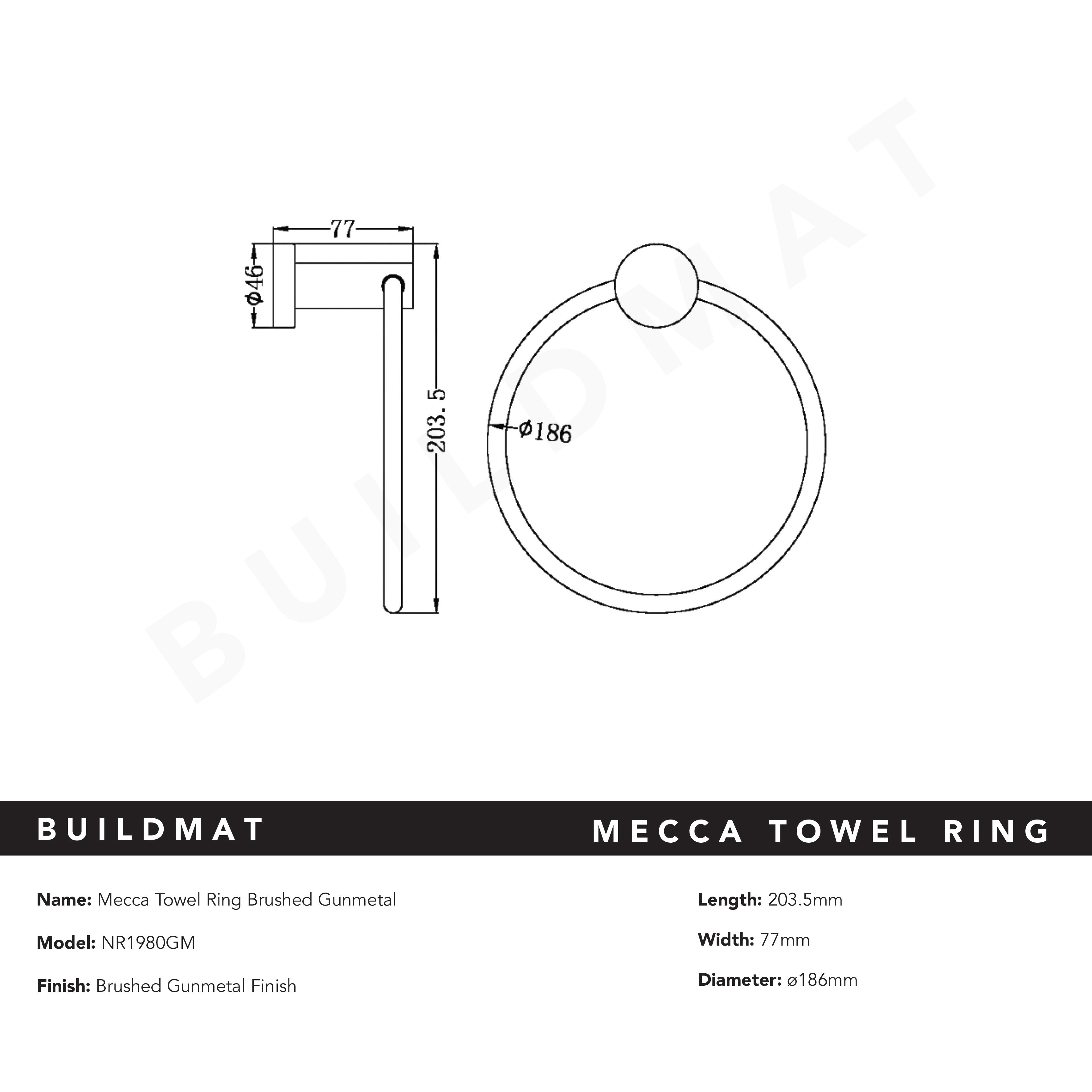 Mecca Hand Towel Ring Brushed Gunmetal