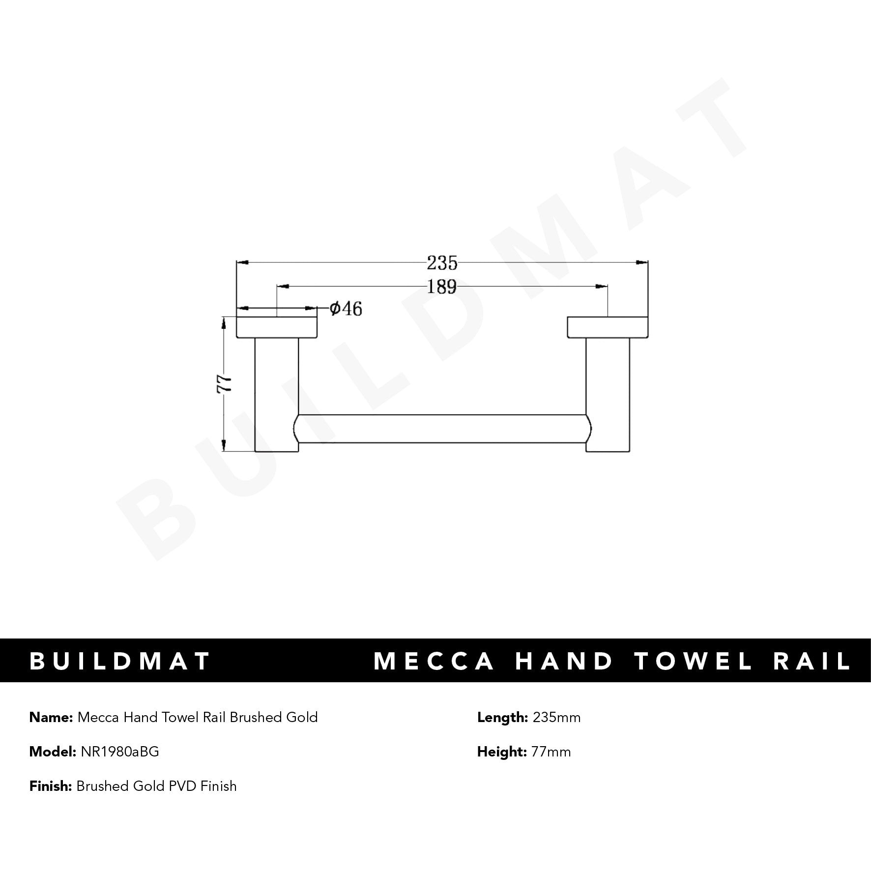 Mecca Hand Towel Rail Brushed Gold