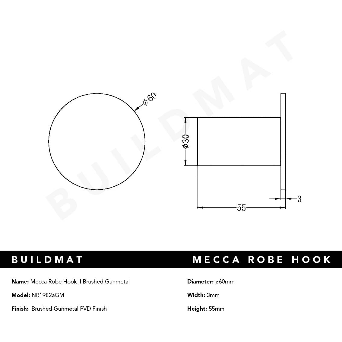 Mecca II Robe Hook Gunmetal