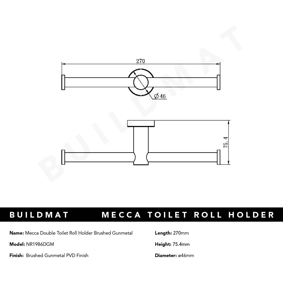 Mecca Double Toilet Roll Holder Brushed Gunmetal