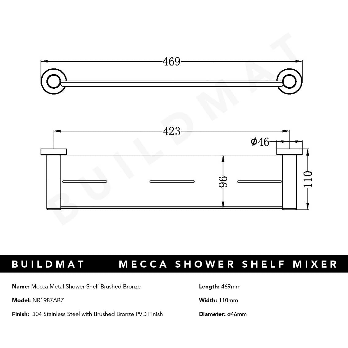 Mecca Metal Shower Shelf Brushed Bronze