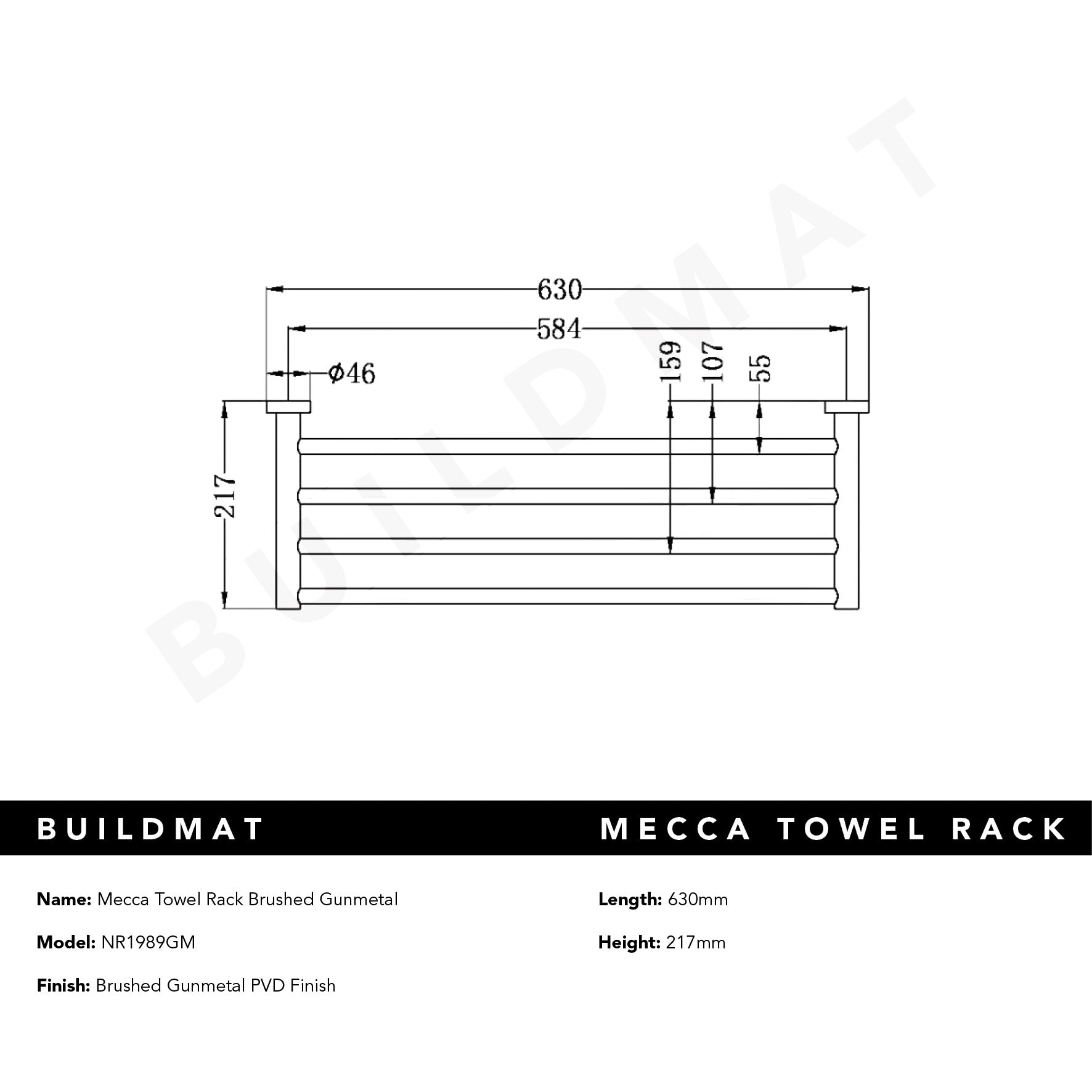 Mecca Towel Rack Brushed Gunmetal