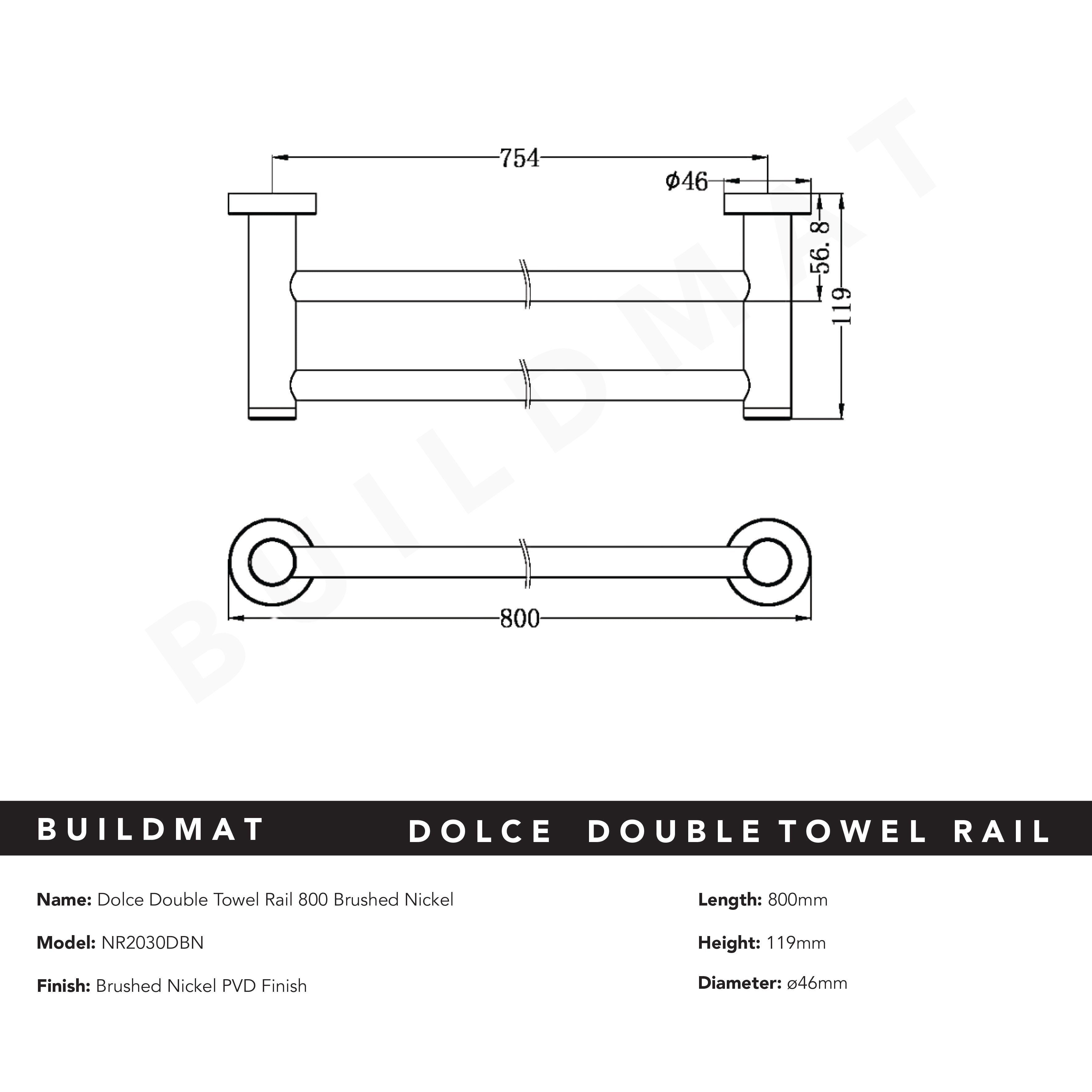 Dolce Double Towel Rail 800mm Brushed Nickel