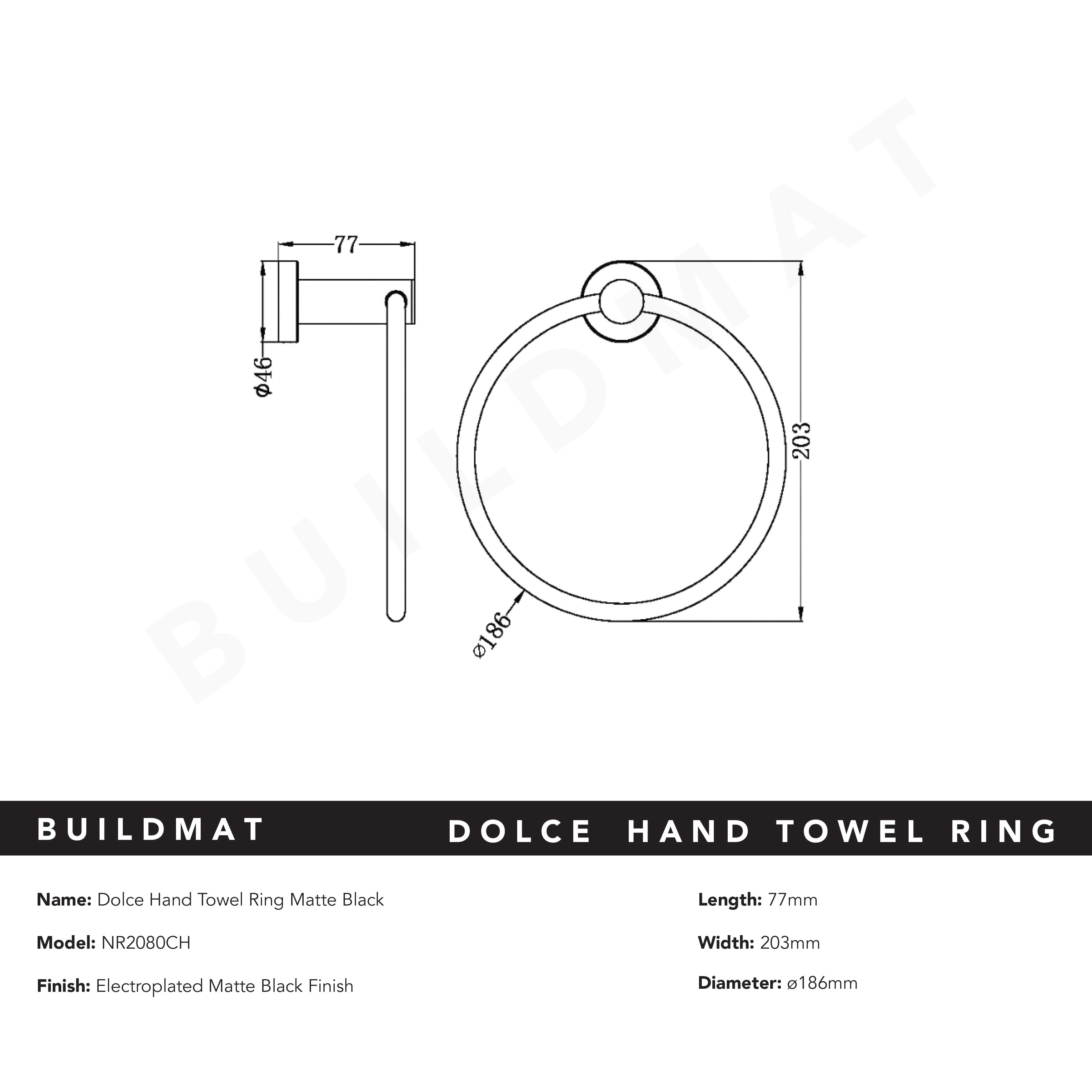 Dolce Hand Towel Ring Matte Black